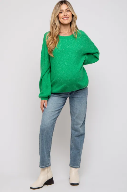 Green Basic Drop Shoulder Maternity Sweater sold by Pinkblush