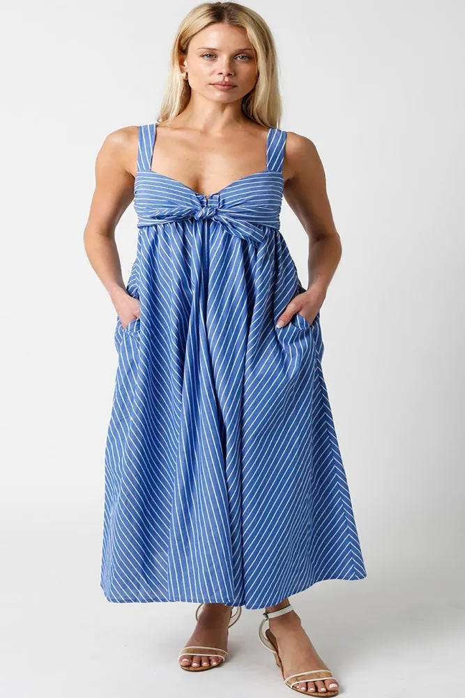 Blue Striped Front Tie Maxi Dress sold by Pinkblush