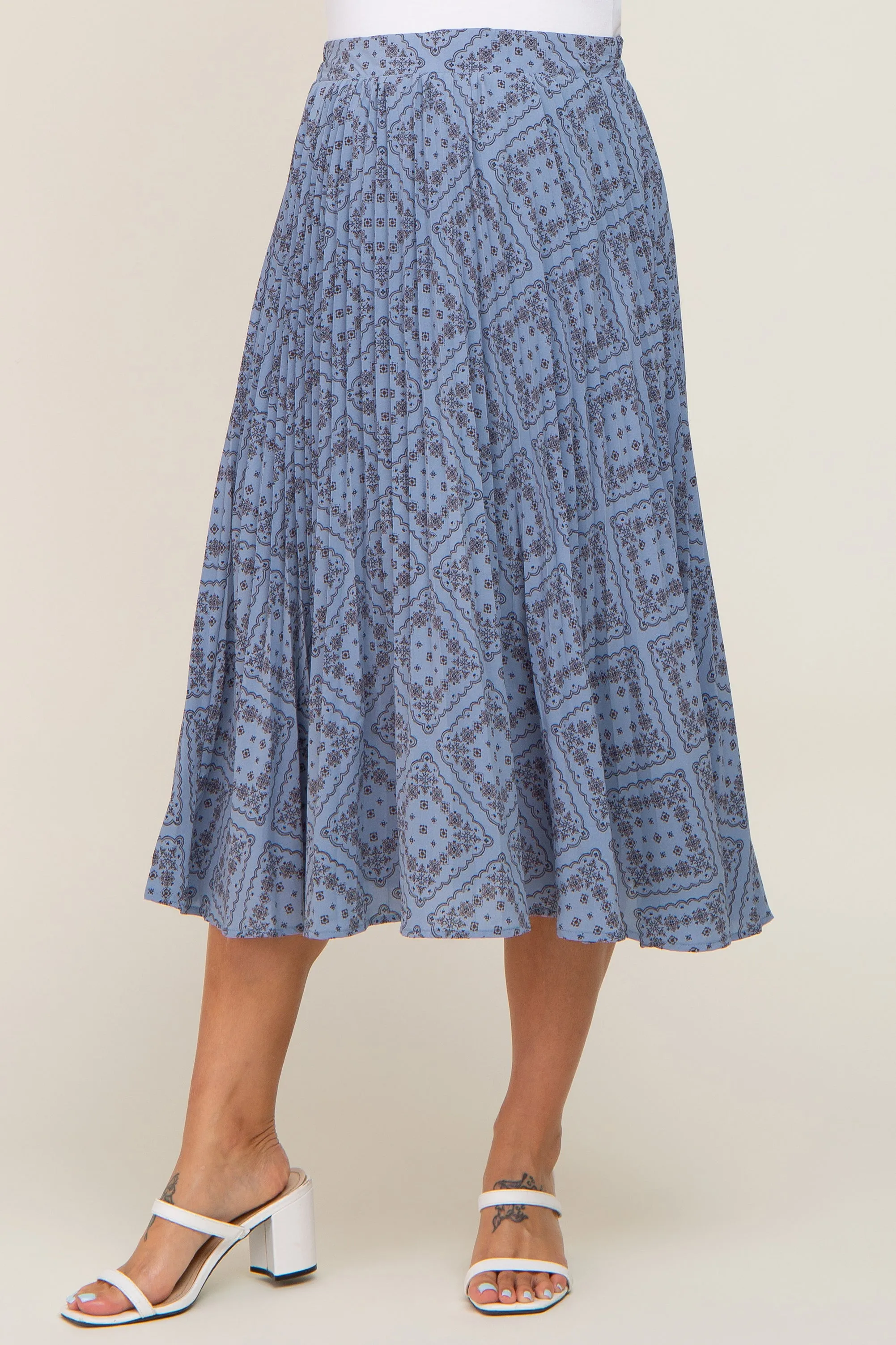 Blue Printed Pleated Maternity Midi Skirt sold by Pinkblush product image thumbnail 2