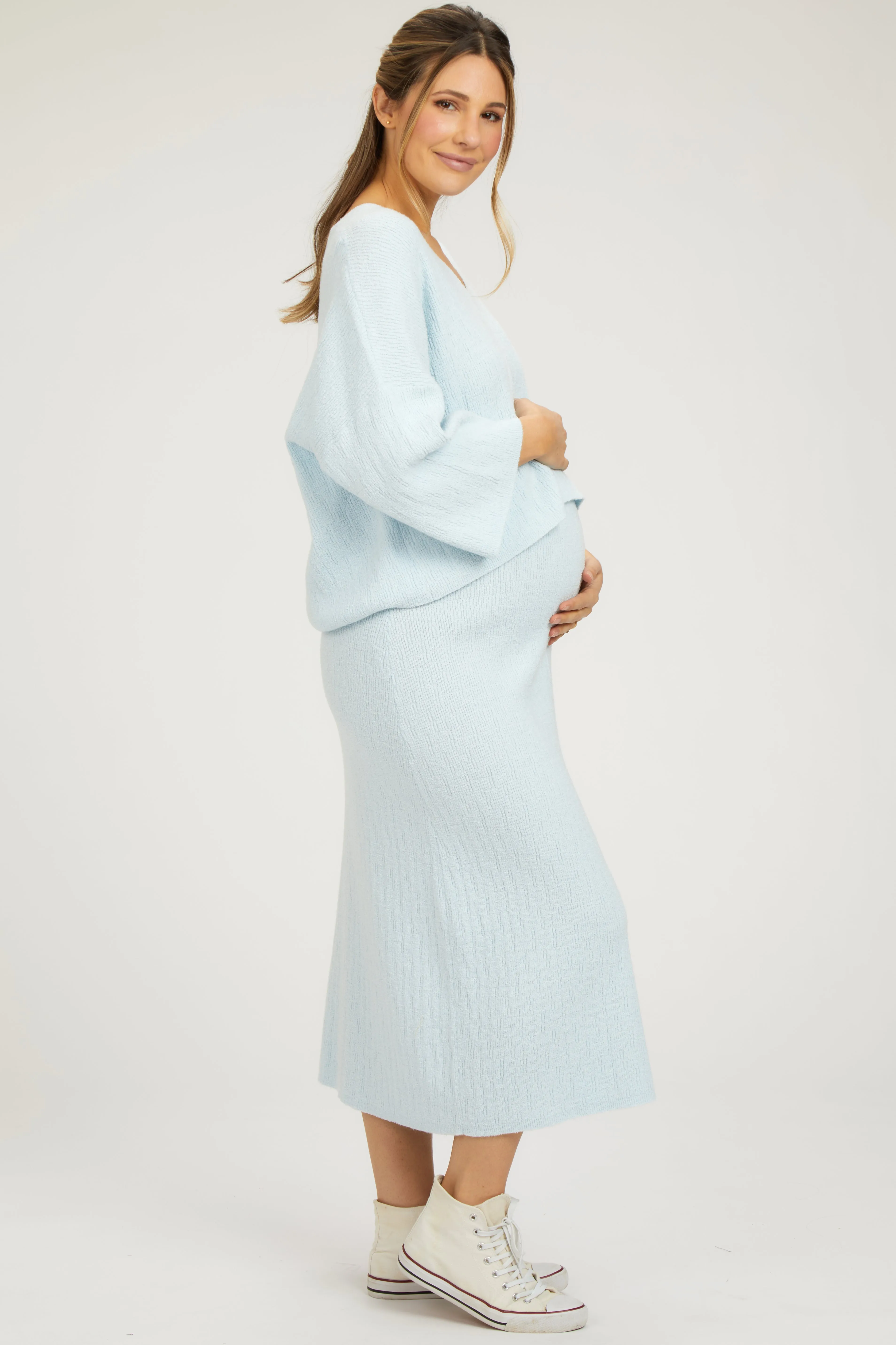 Light Blue V-Neck Knit Maternity Skirt Set sold by Pinkblush product image thumbnail 2