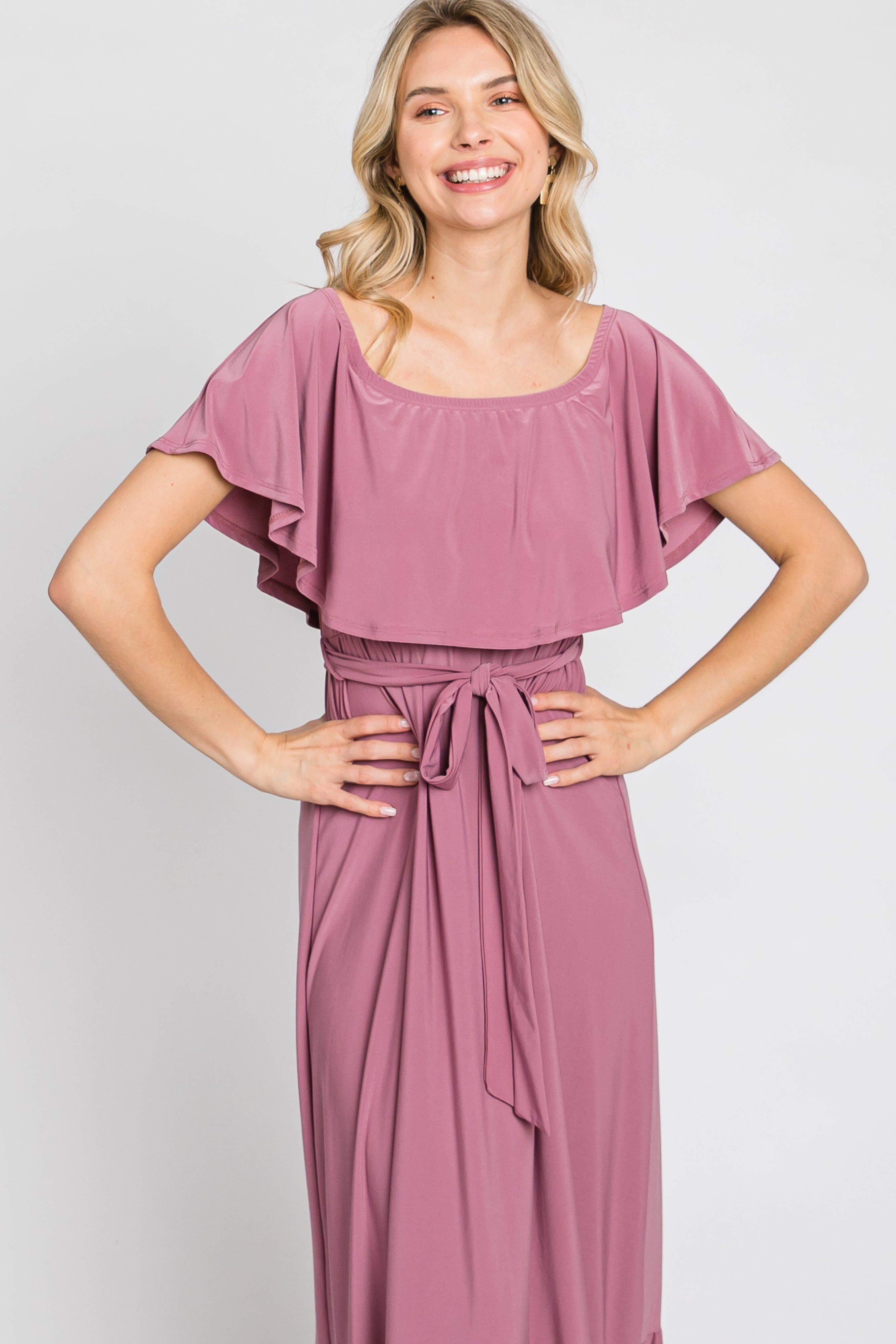 Mauve Off Shoulder Maxi Dress sold by Pinkblush product image thumbnail 10
