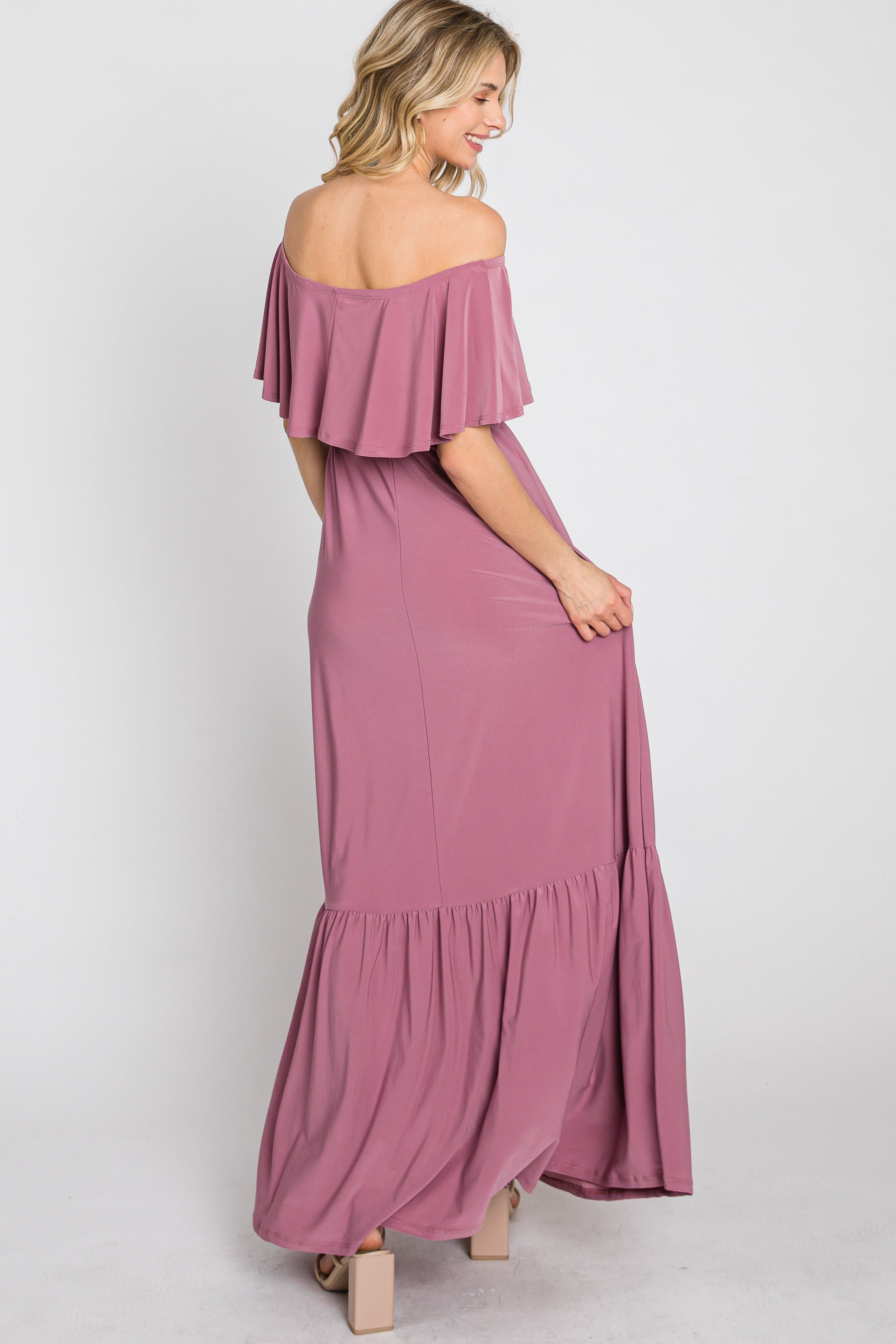 Mauve Off Shoulder Maxi Dress sold by Pinkblush product image thumbnail 7