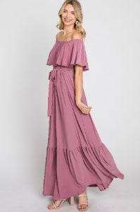 Mauve Off Shoulder Maxi Dress sold by Pinkblush