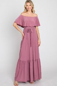Mauve Off Shoulder Maxi Dress sold by Pinkblush