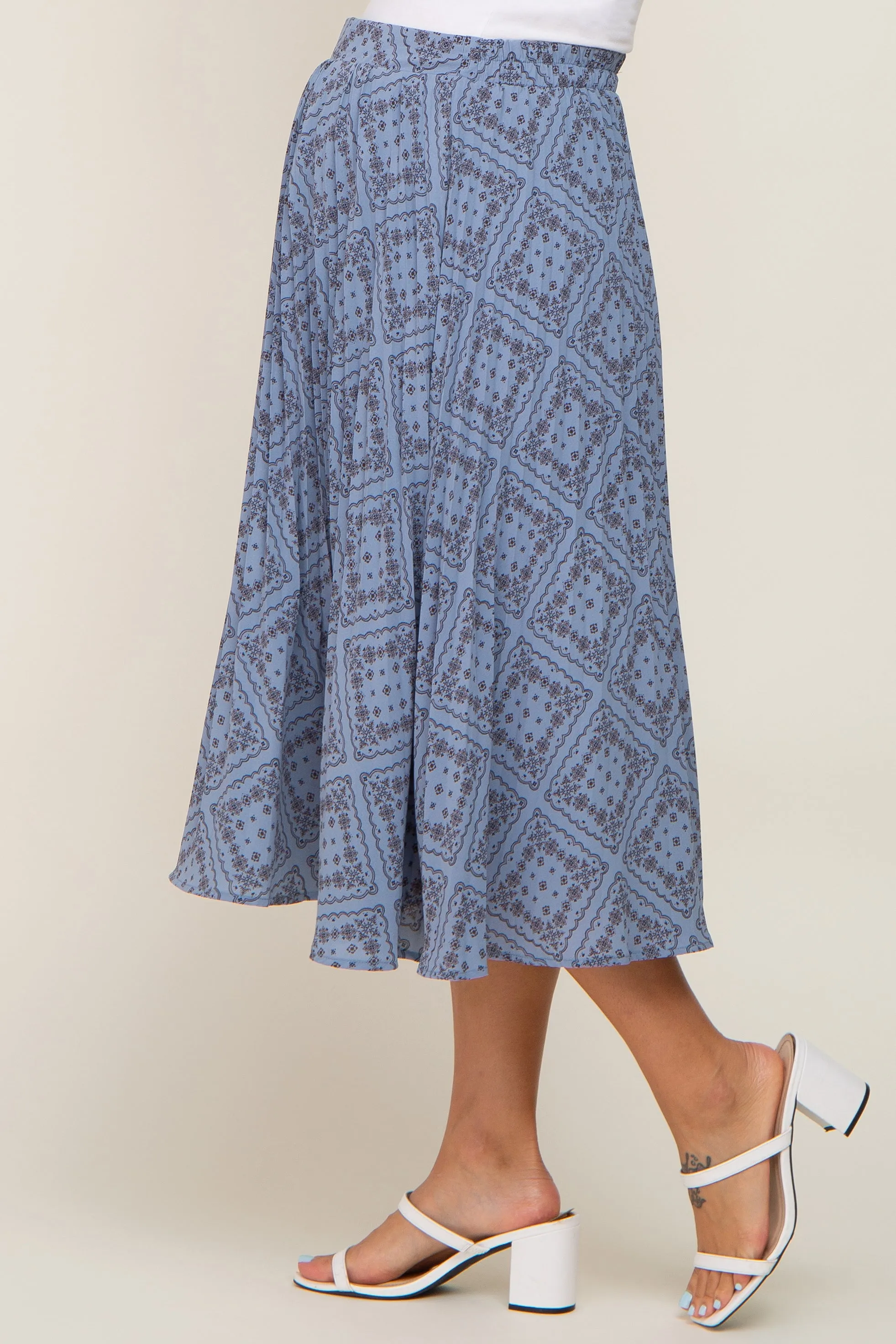 Blue Printed Pleated Maternity Midi Skirt sold by Pinkblush product image thumbnail 3