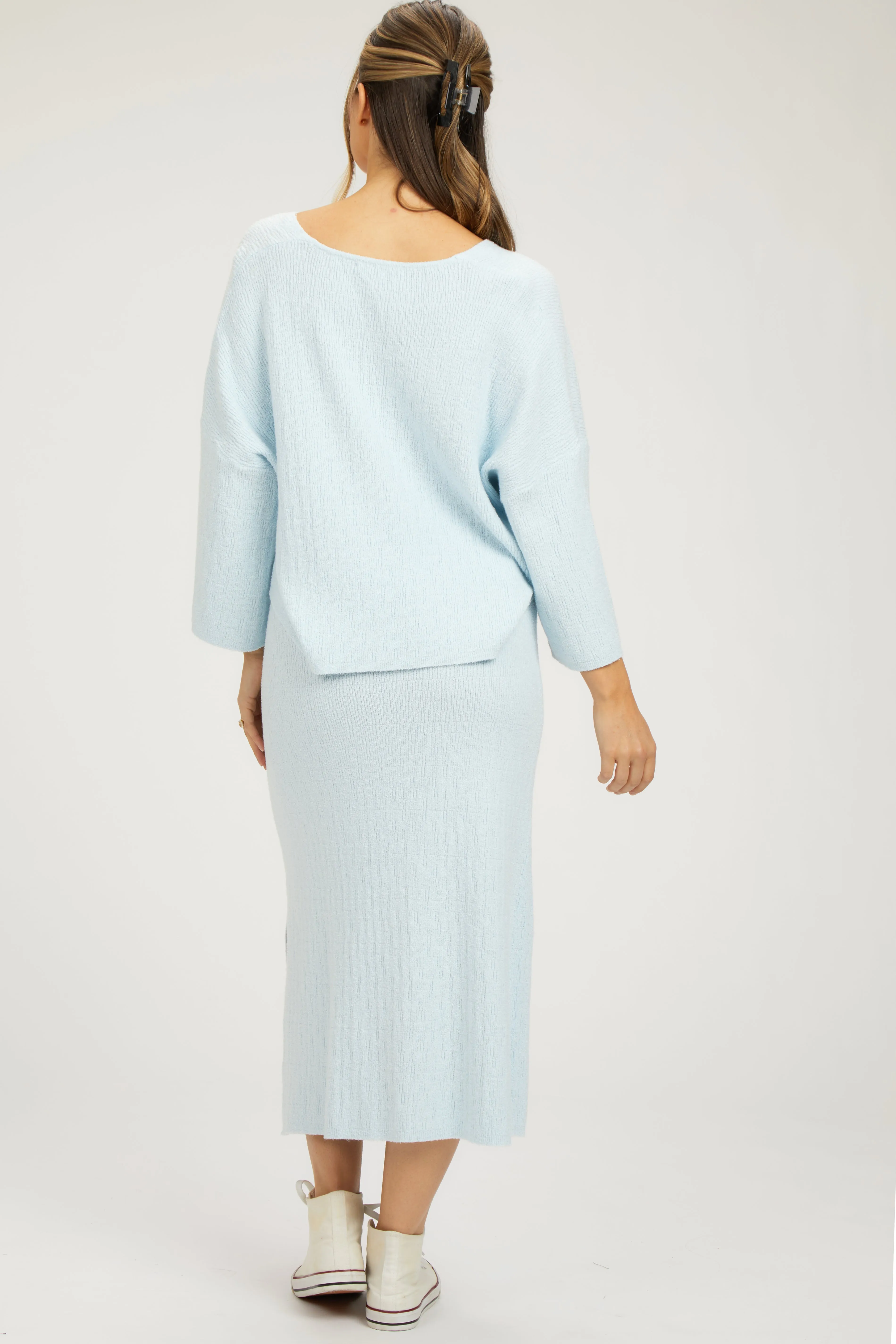 Light Blue V-Neck Knit Maternity Skirt Set sold by Pinkblush product image thumbnail 3