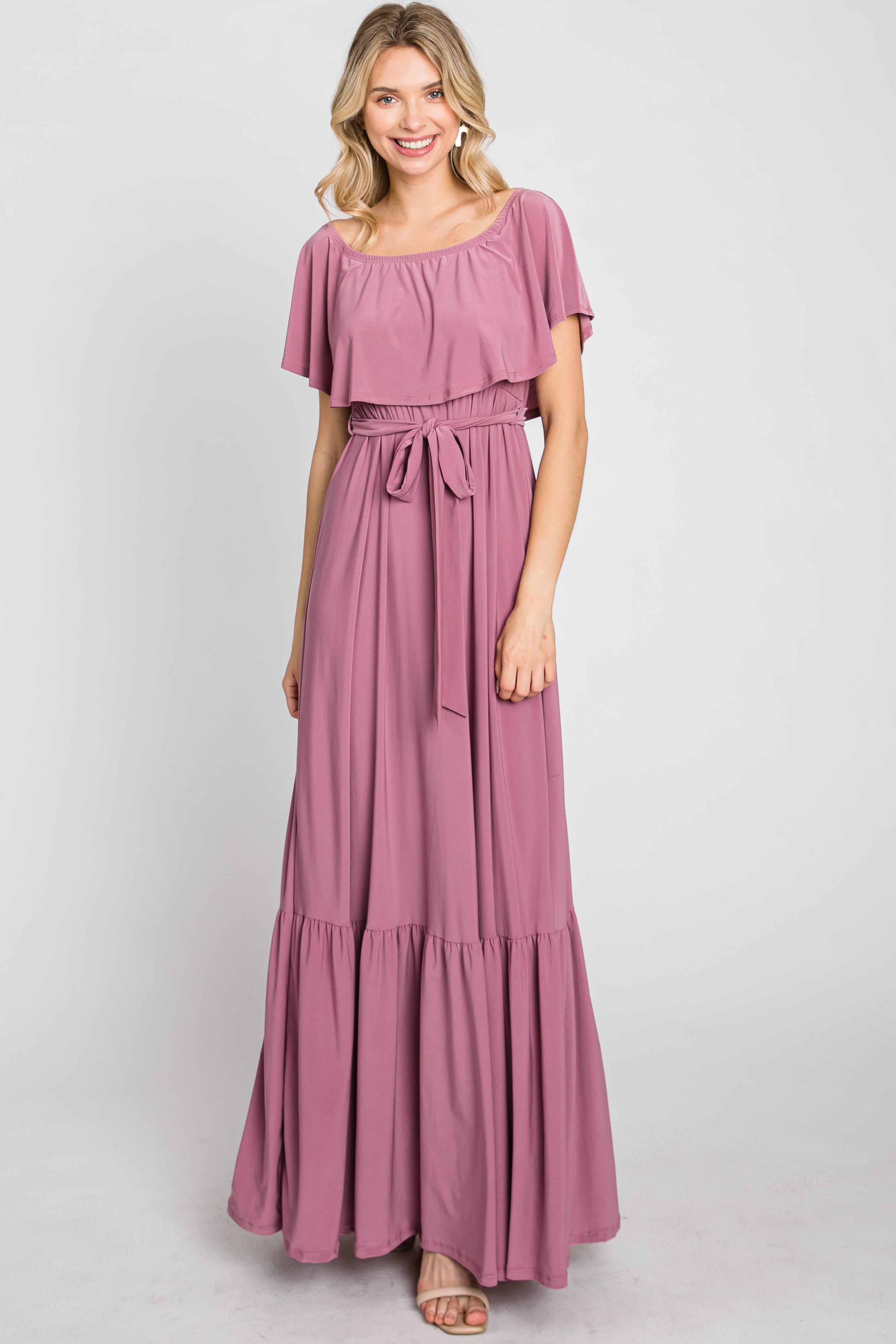 Mauve Off Shoulder Maxi Dress sold by Pinkblush product image thumbnail 11