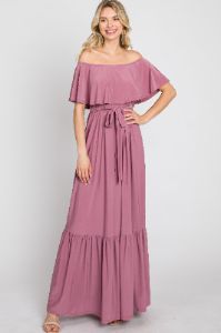Mauve Off Shoulder Maxi Dress sold by Pinkblush