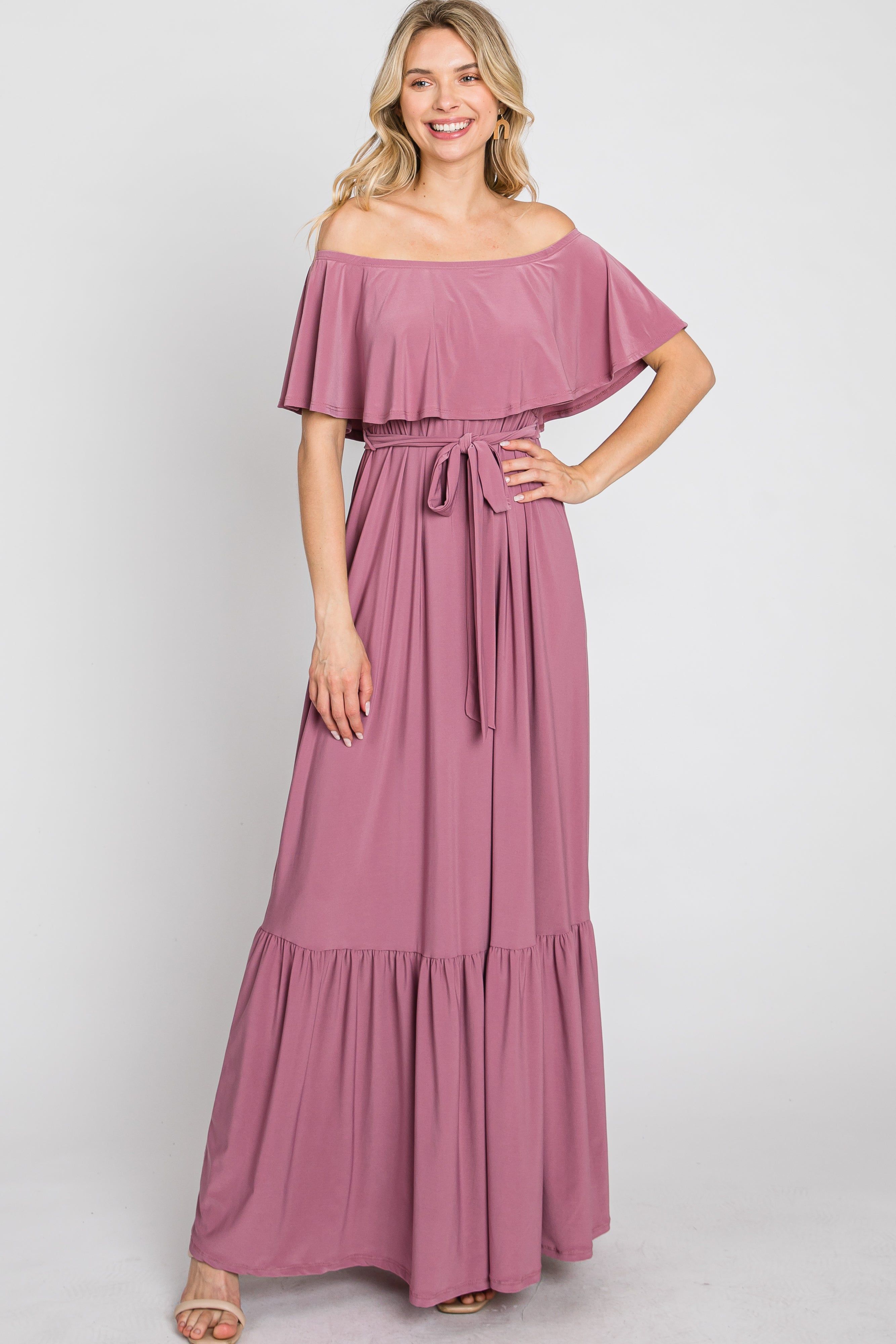Mauve Off Shoulder Maxi Dress sold by Pinkblush product image thumbnail 8