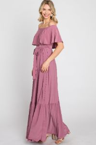Mauve Off Shoulder Maxi Dress sold by Pinkblush