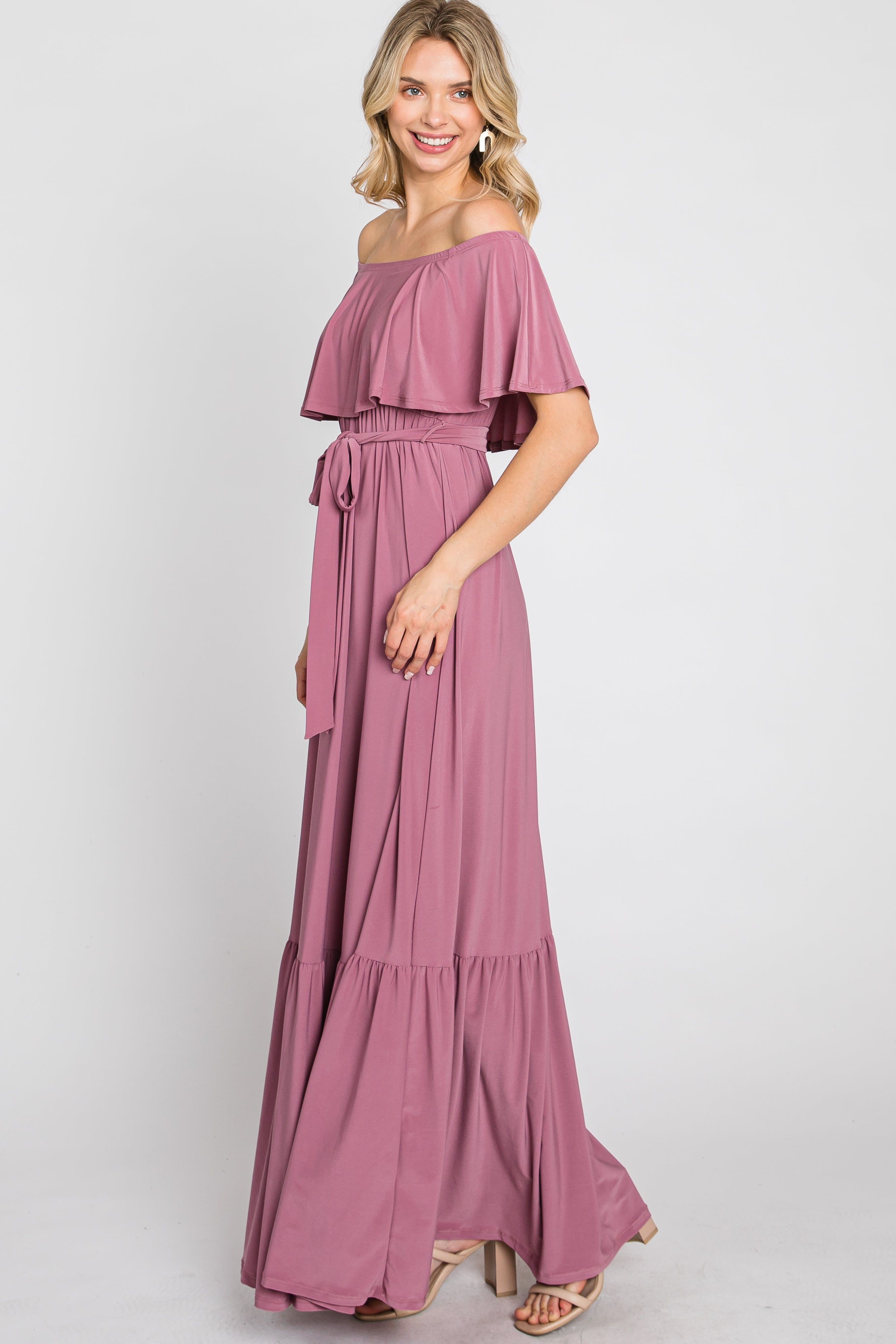 Mauve Off Shoulder Maxi Dress sold by Pinkblush product image thumbnail 5