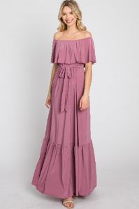 Mauve Off Shoulder Maxi Dress sold by Pinkblush