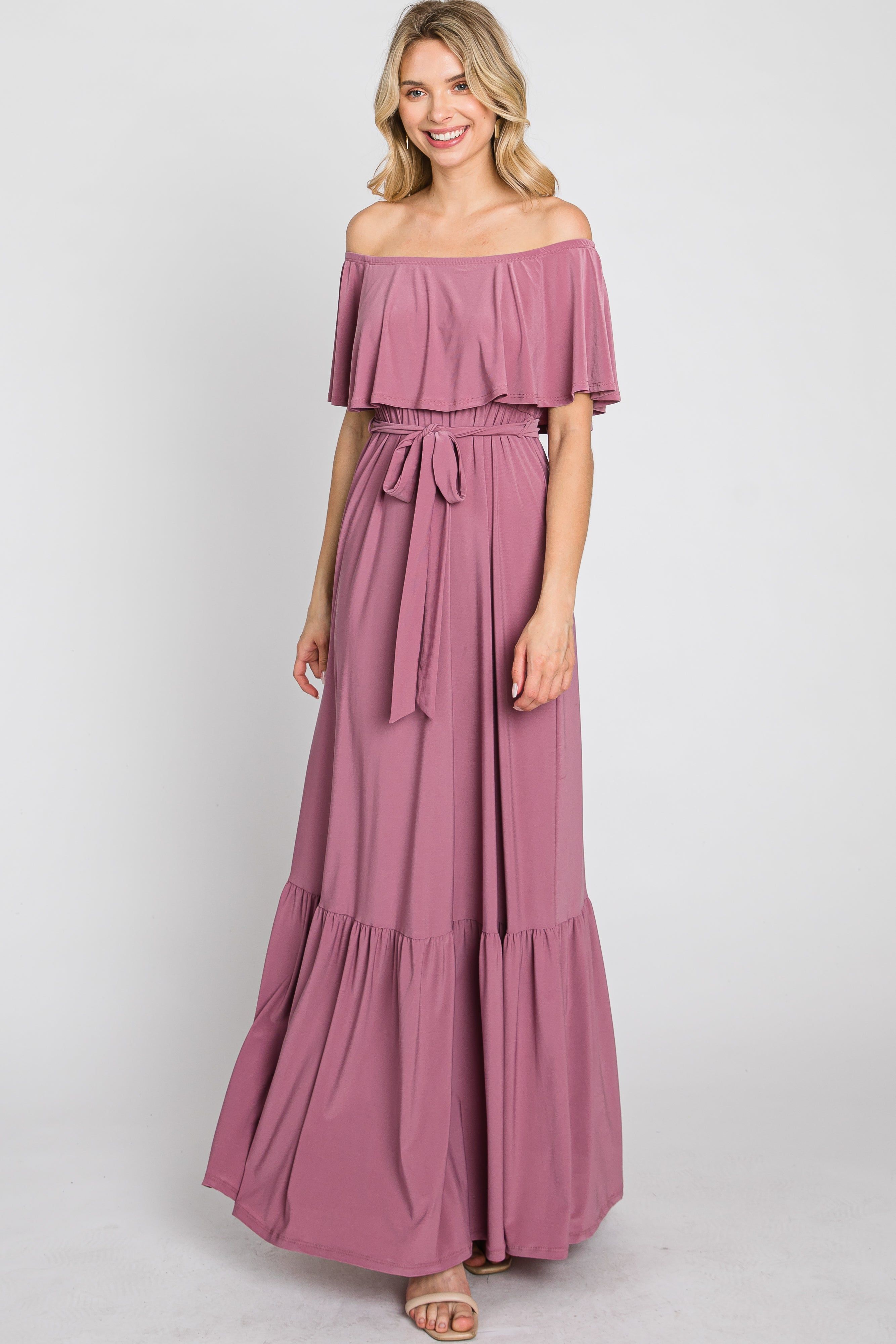 Mauve Off Shoulder Maxi Dress sold by Pinkblush product image thumbnail 2