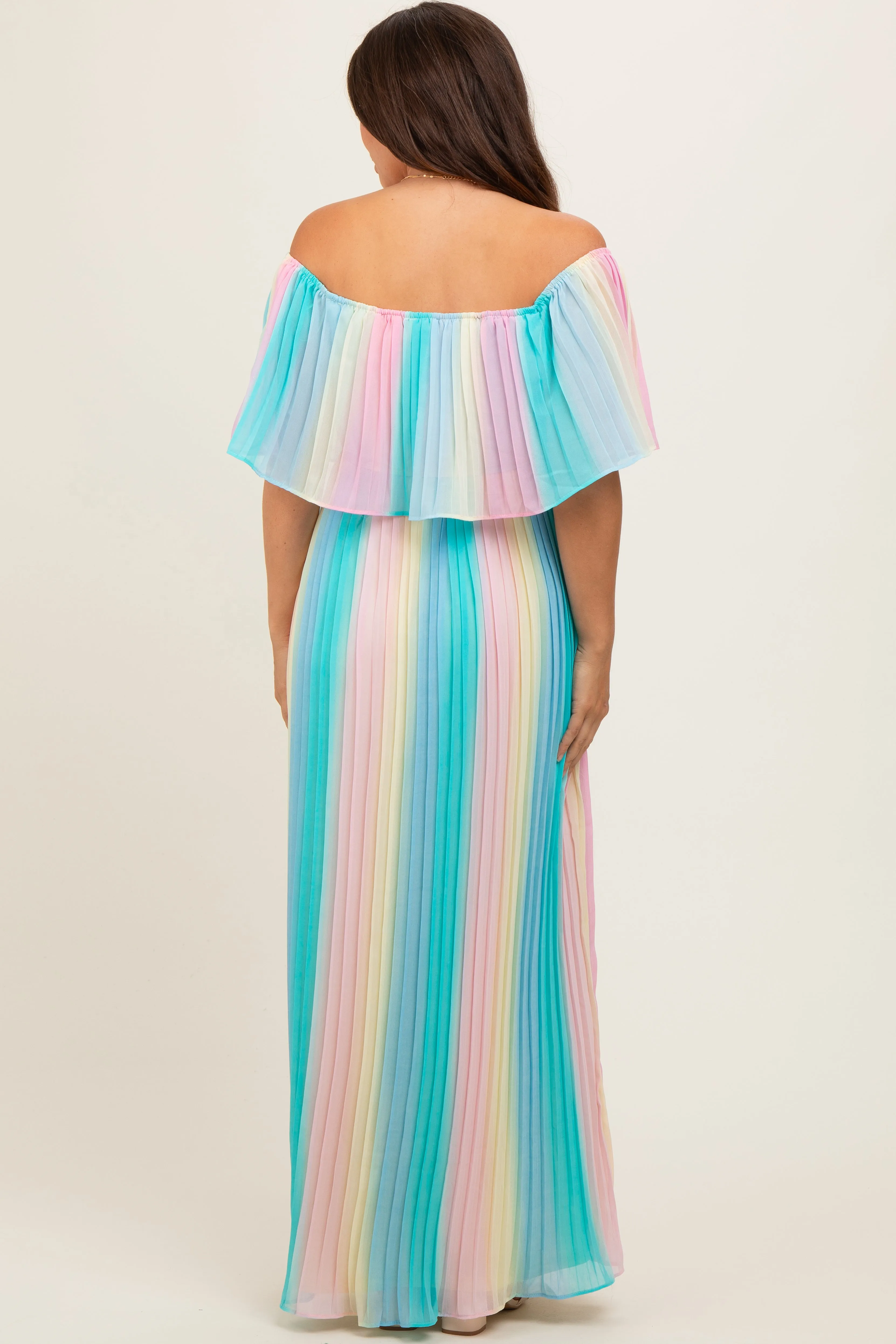 Multicolor Pleated Off Shoulder Maternity Maxi Dress sold by Pinkblush product image thumbnail 4