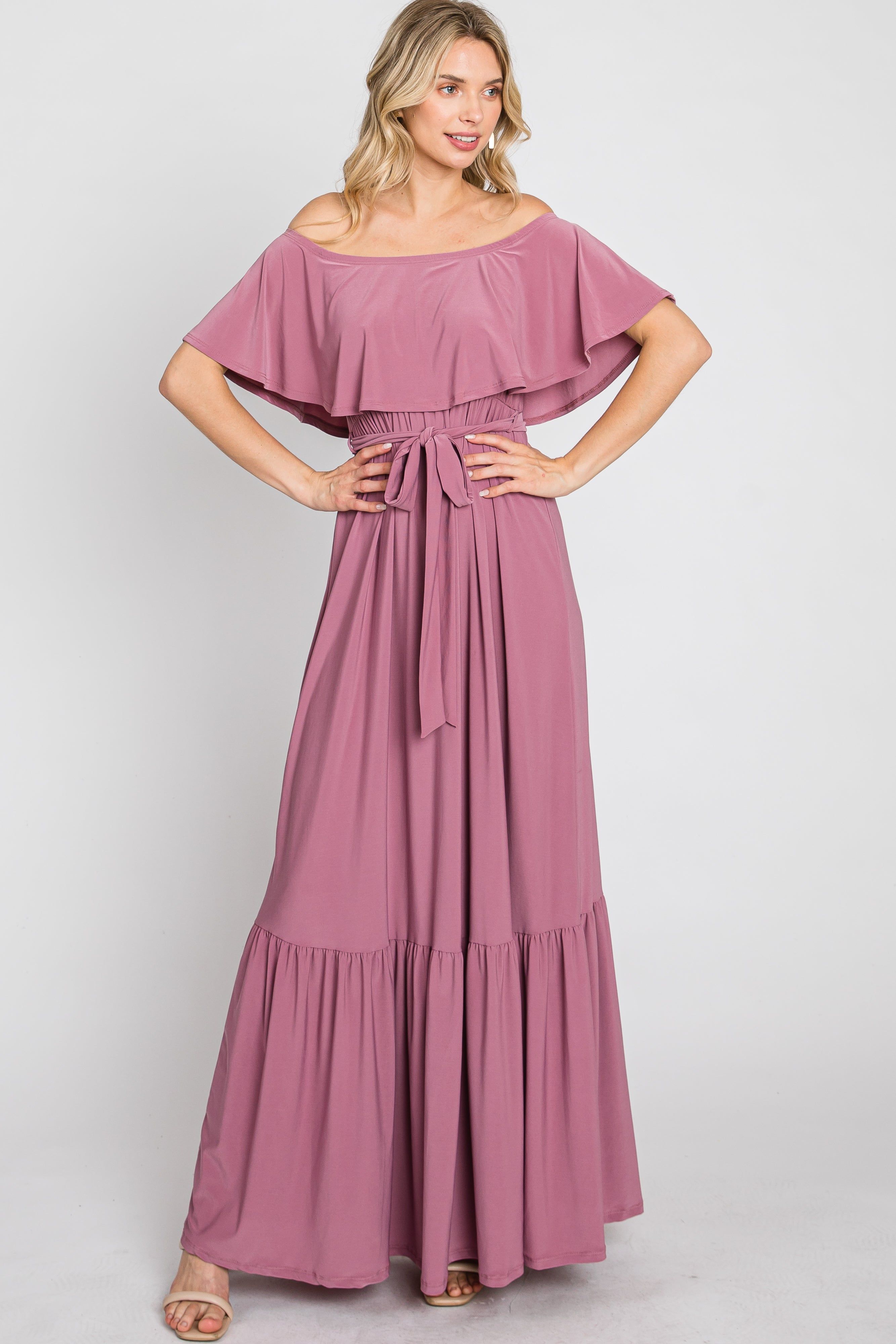Mauve Off Shoulder Maxi Dress sold by Pinkblush product image thumbnail 9
