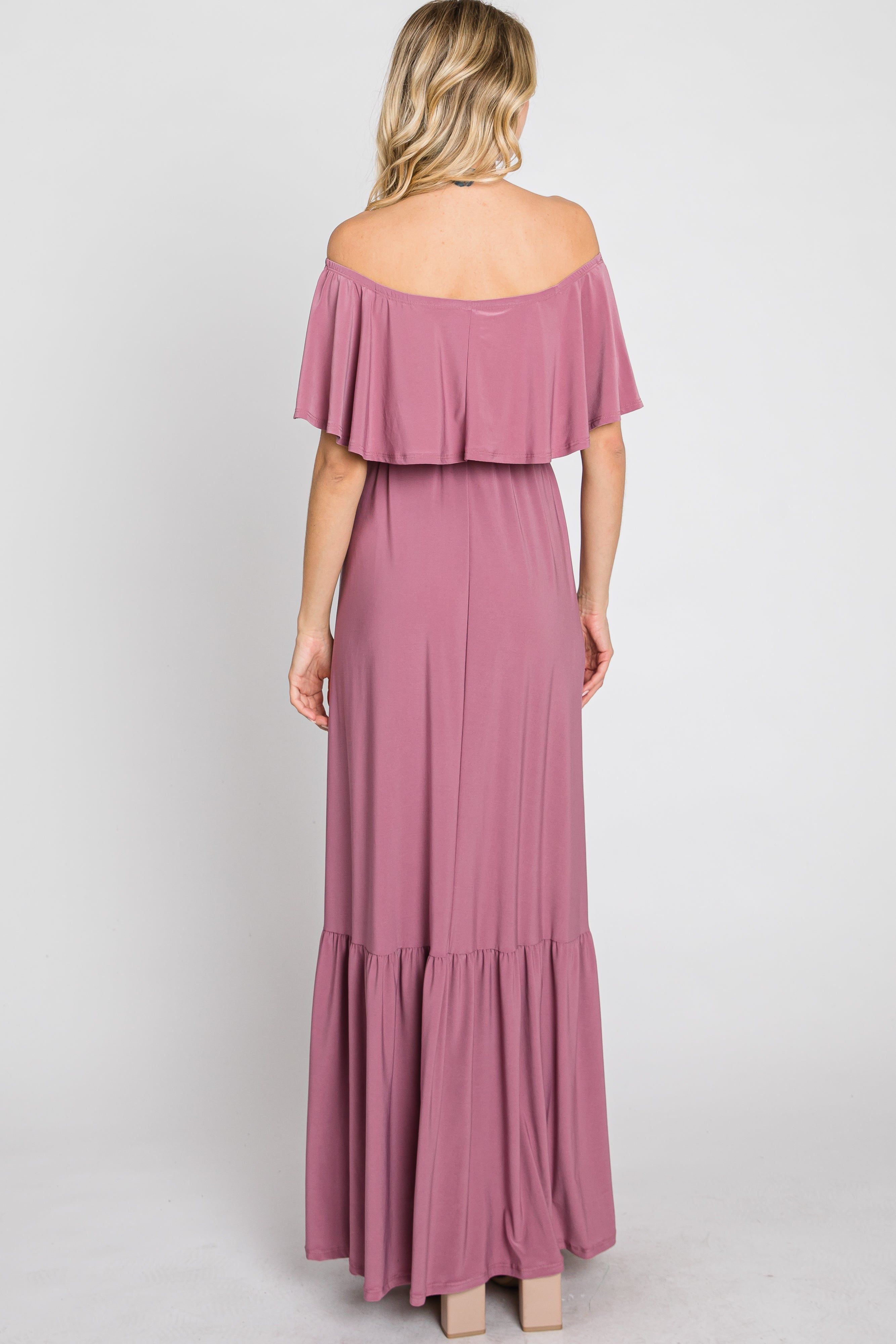 Mauve Off Shoulder Maxi Dress sold by Pinkblush product image thumbnail 6