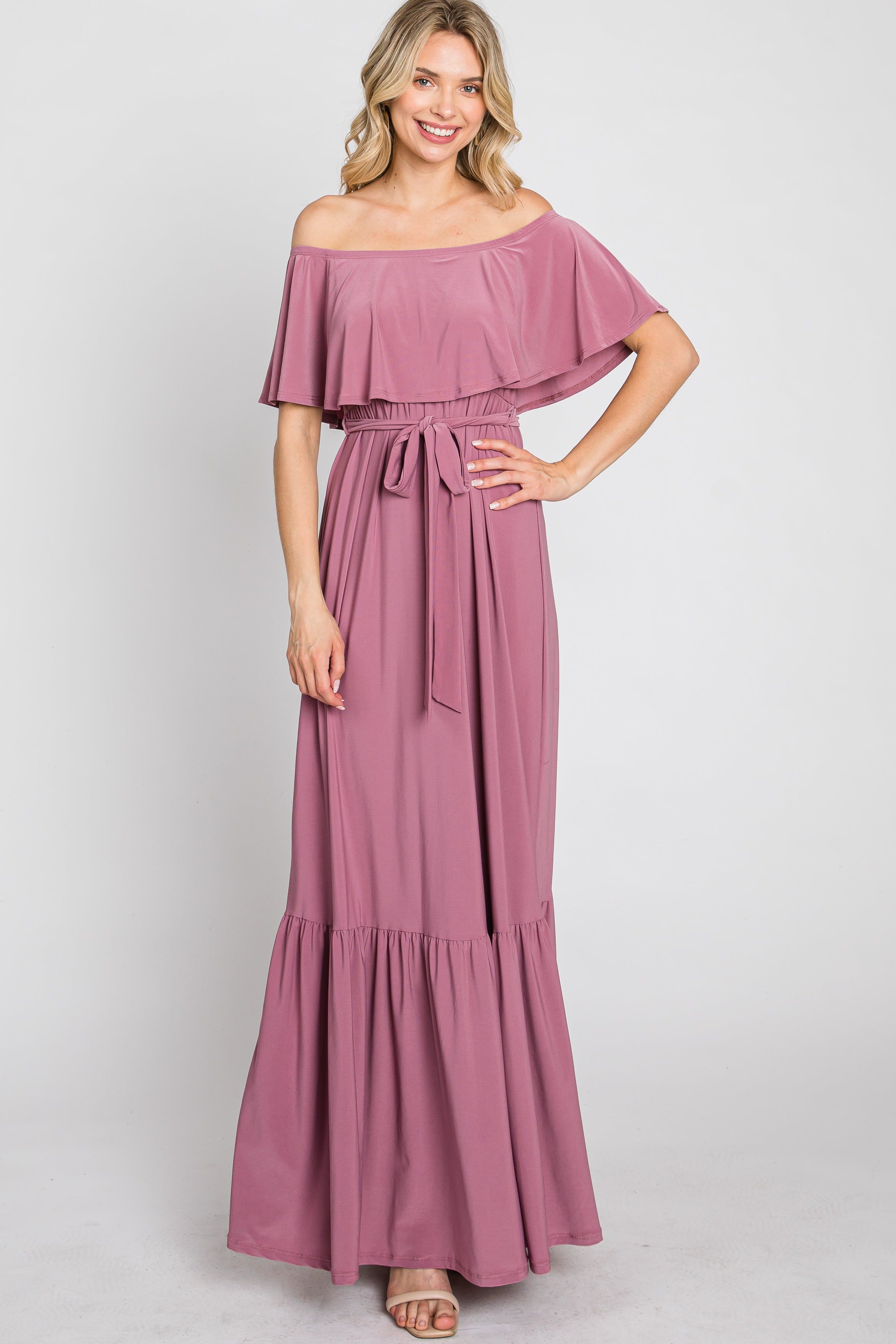 Mauve Off Shoulder Maxi Dress sold by Pinkblush product image thumbnail 3