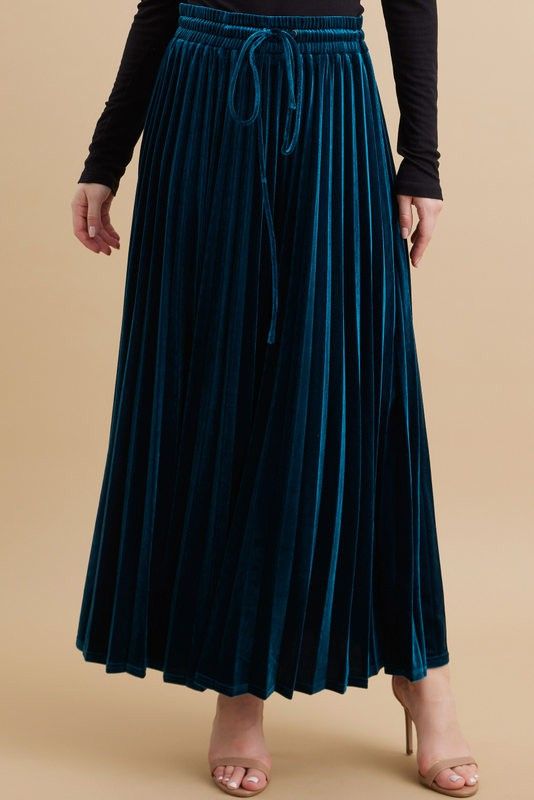 Teal Velvet Knit Drawstring Maxi Skirt sold by Pinkblush product image thumbnail 3