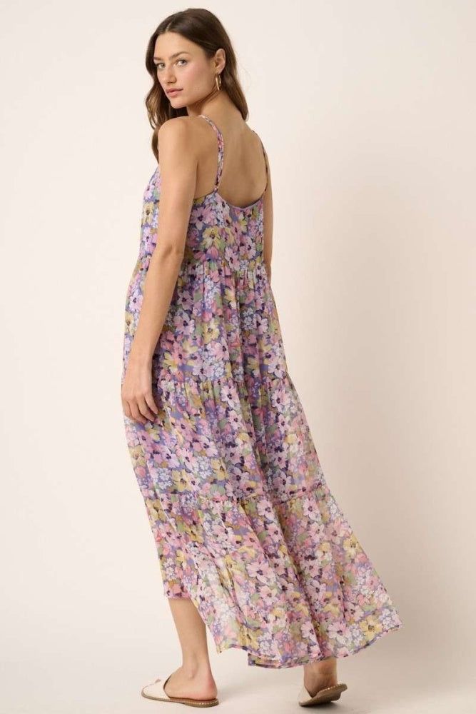 Lavender Flower Print Ruffle Tier Maxi Dress sold by Pinkblush product image thumbnail 2