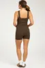 Brown Ribbed Square Neck Sleeveless Maternity Romper sold by Pinkblush