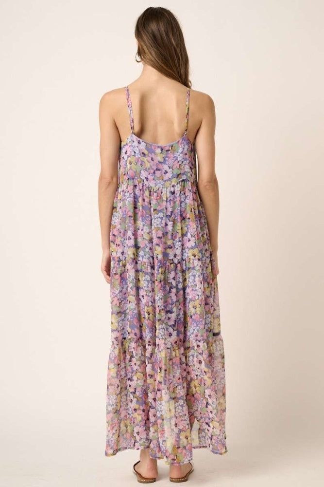 Lavender Flower Print Ruffle Tier Maxi Dress sold by Pinkblush product image thumbnail 3