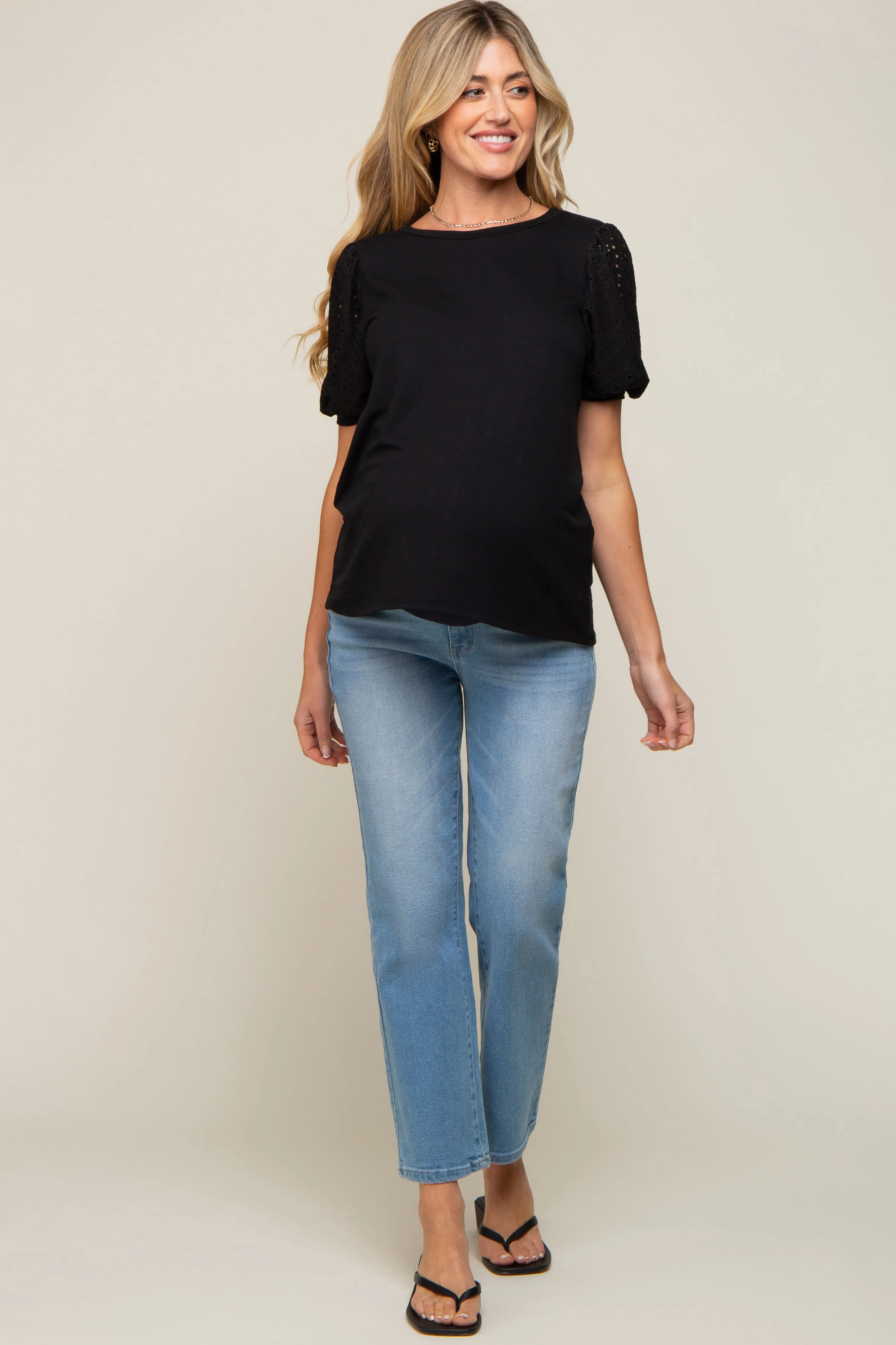 Black Eyelet Lace Sleeve Maternity Top sold by Pinkblush product image thumbnail 5