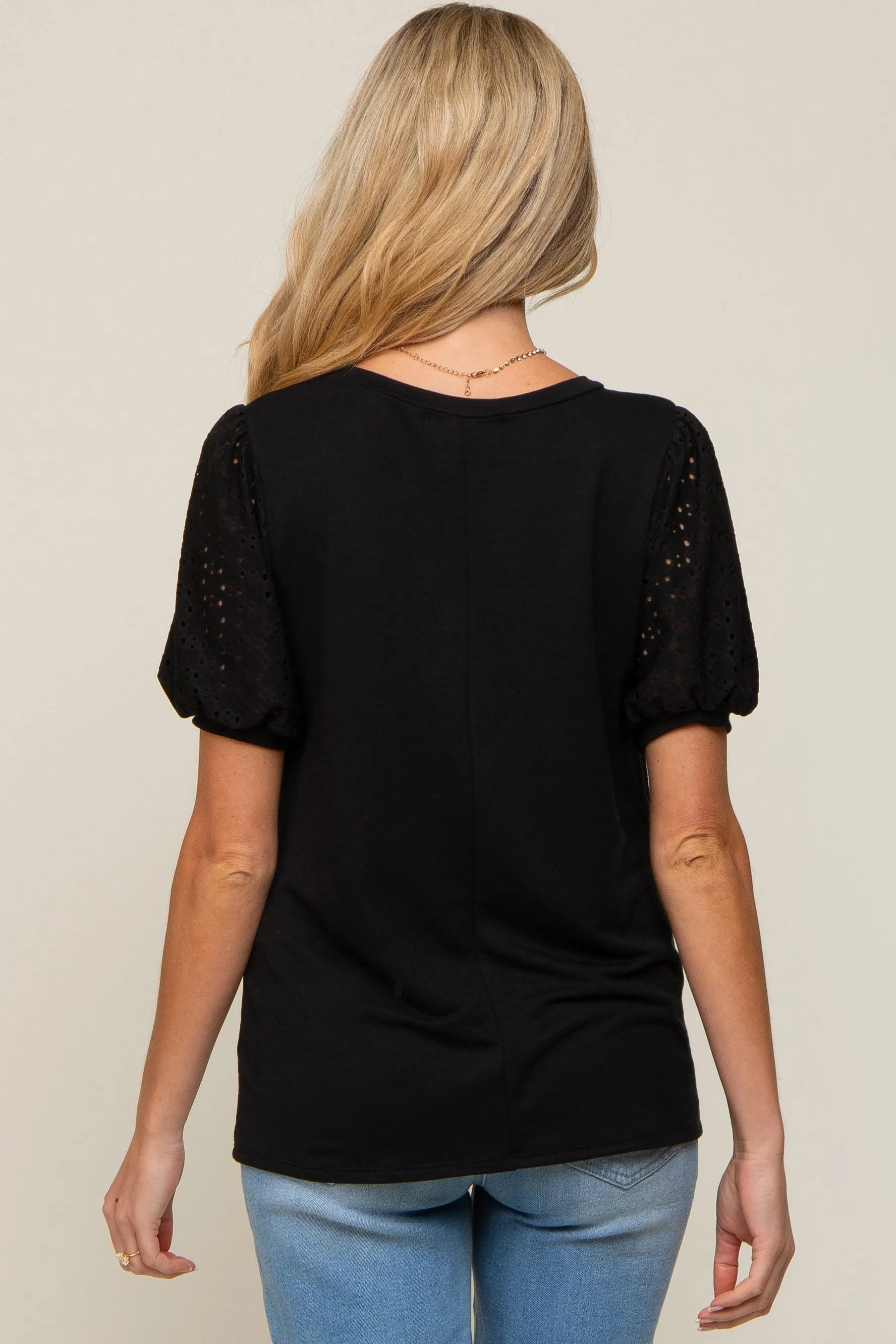 Black Eyelet Lace Sleeve Maternity Top sold by Pinkblush product image thumbnail 3