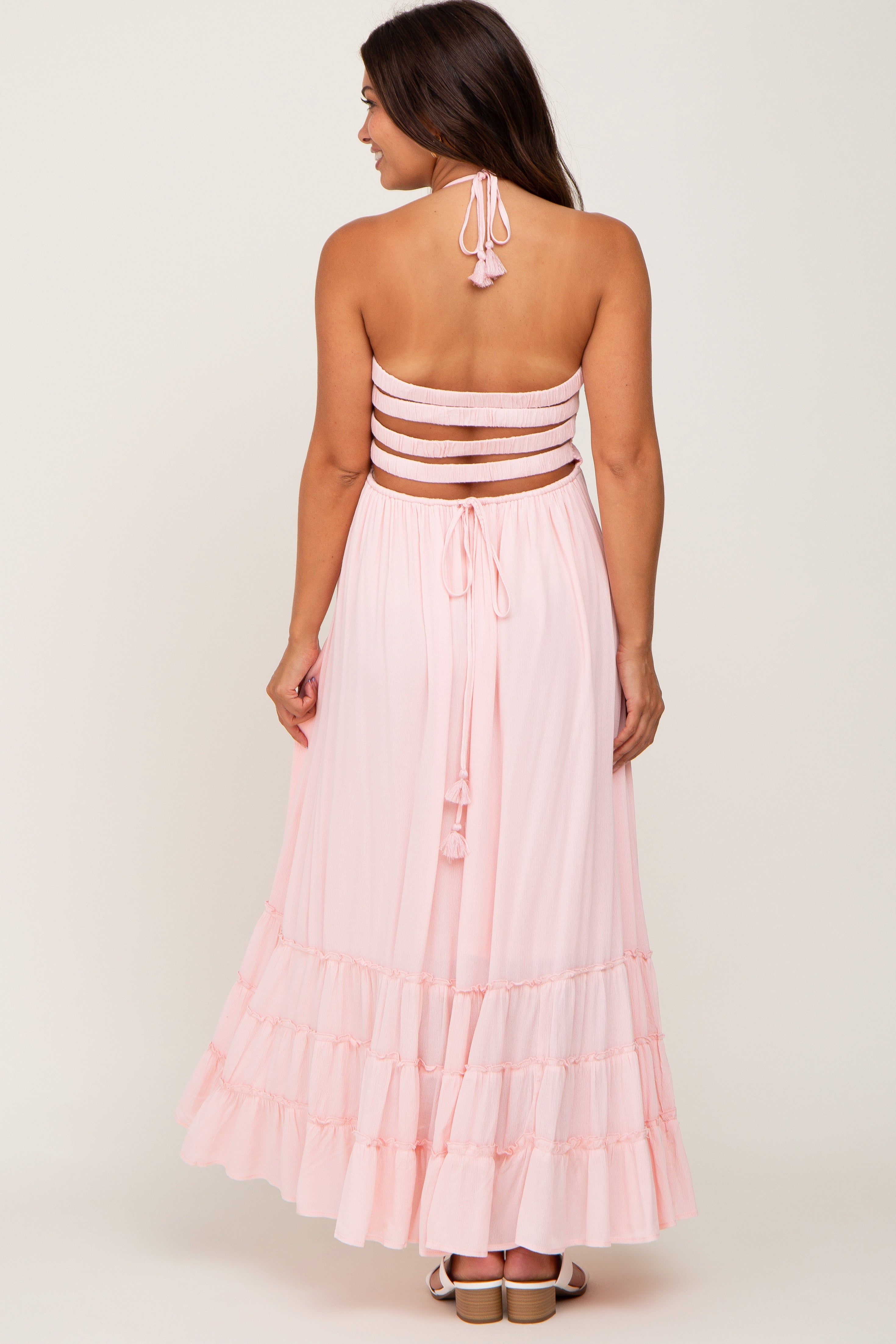 Light Pink Smocked Caged Back Maternity Dress sold by Pinkblush product image thumbnail 3