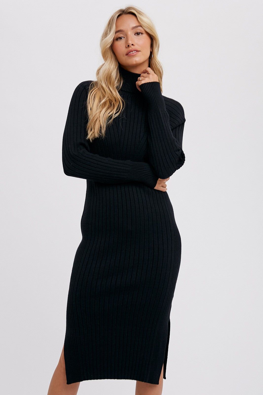 Black Long Sleeve Turtleneck Sweater Dress sold by Pinkblush product image thumbnail 4