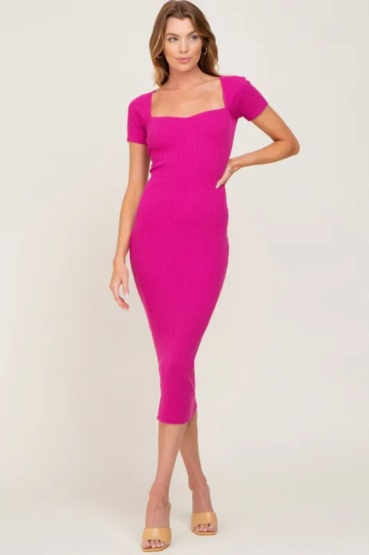 Fuchsia Ribbed Midi Dress sold by Pinkblush