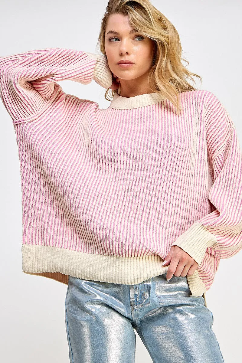 Pink Ribbed Balloon Sleeve Sweater sold by Pinkblush