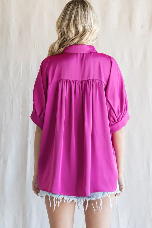 Magenta Satin Button Up Top sold by Pinkblush product image thumbnail 2