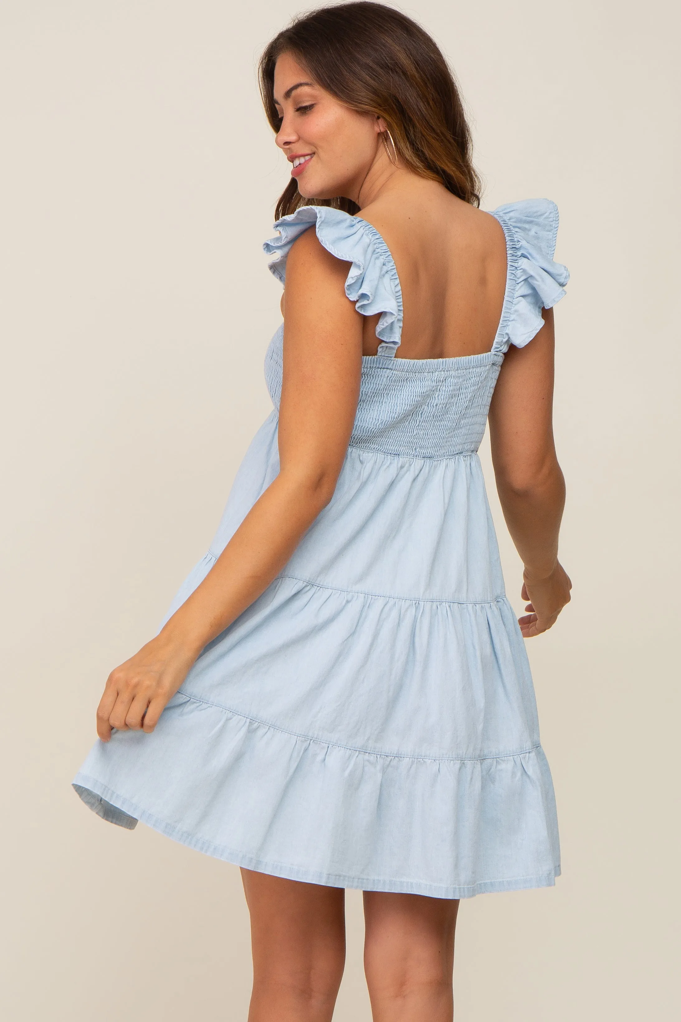 Light Blue Sleeveless Ruffle Tiered Maternity Dress sold by Pinkblush product image thumbnail 3