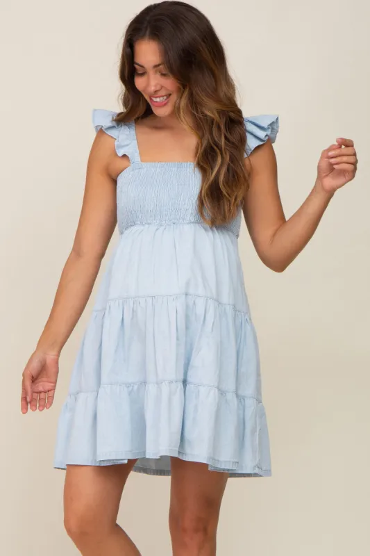 Light Blue Sleeveless Ruffle Tiered Maternity Dress sold by Pinkblush