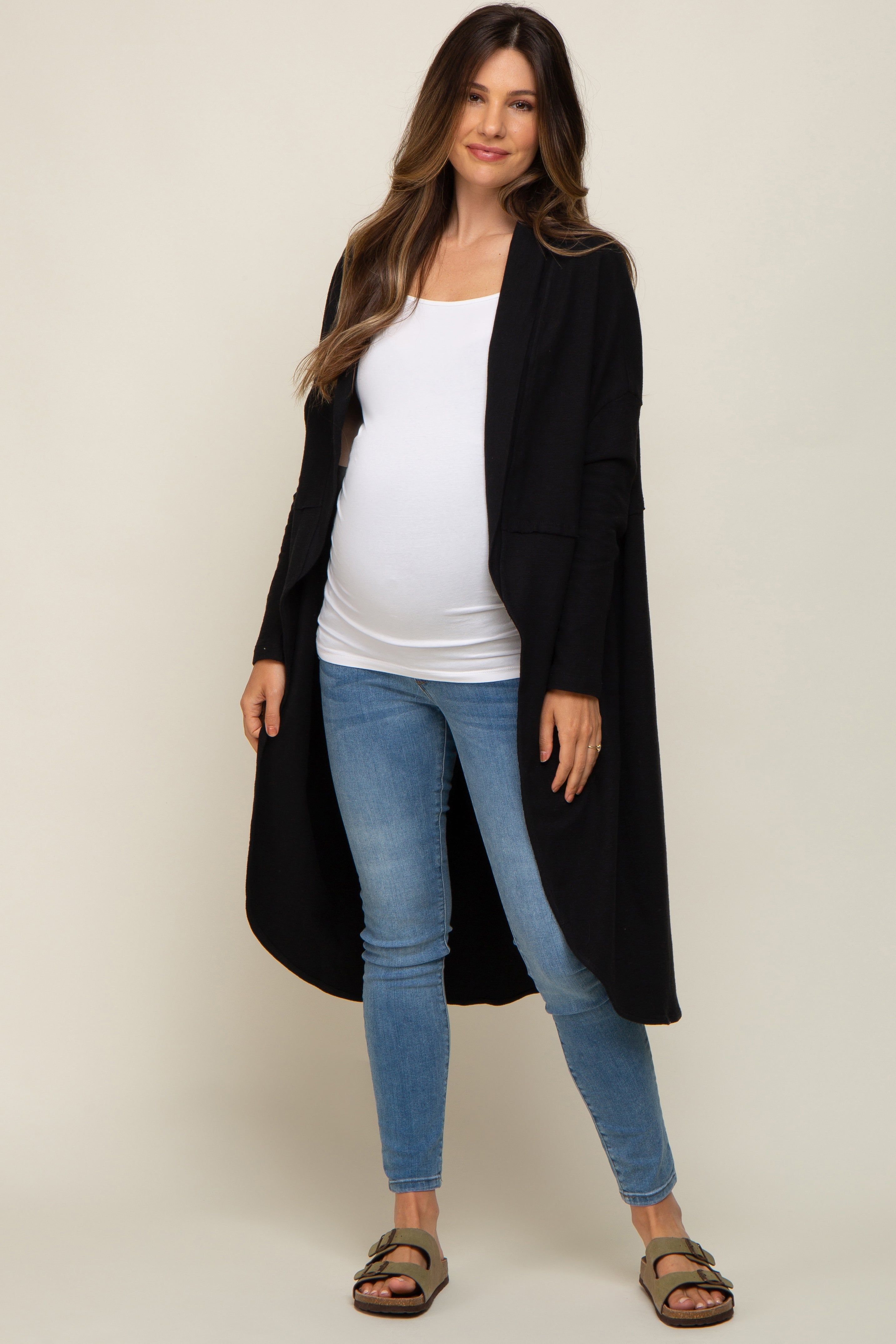 Black Open Front Long Maternity Cardigan sold by Pinkblush product image thumbnail 5