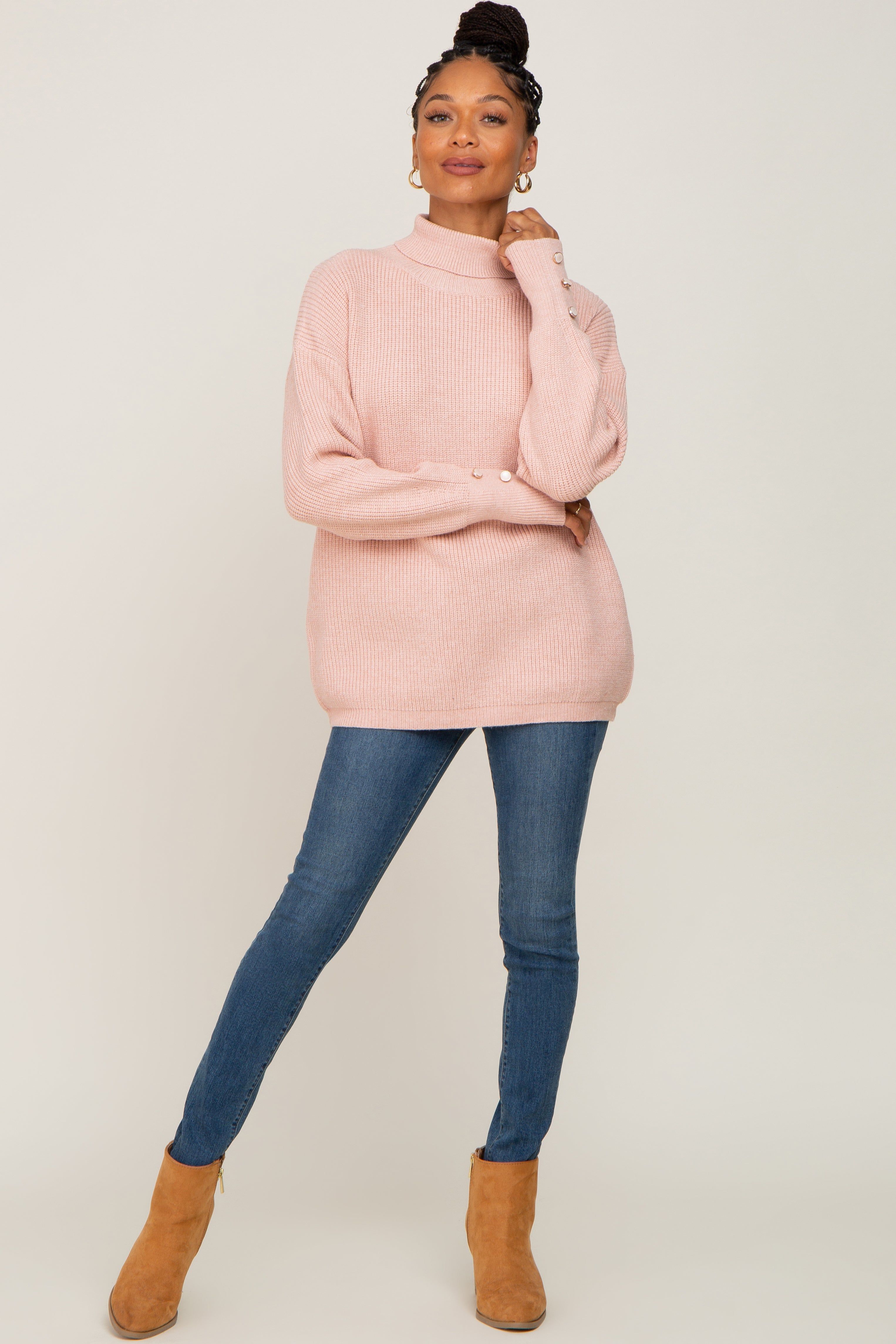 Light Pink Button Accent Turtleneck Sweater sold by Pinkblush product image thumbnail 4