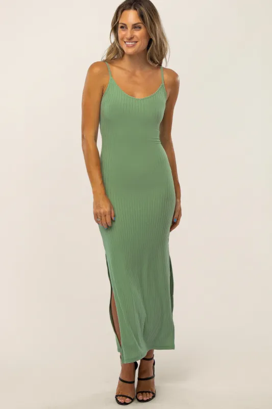 Mint Ribbed Side Slit Maxi Dress sold by Pinkblush