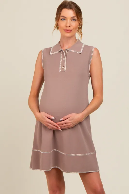Mocha Contrast Stitch Maternity Polo Dress sold by Pinkblush