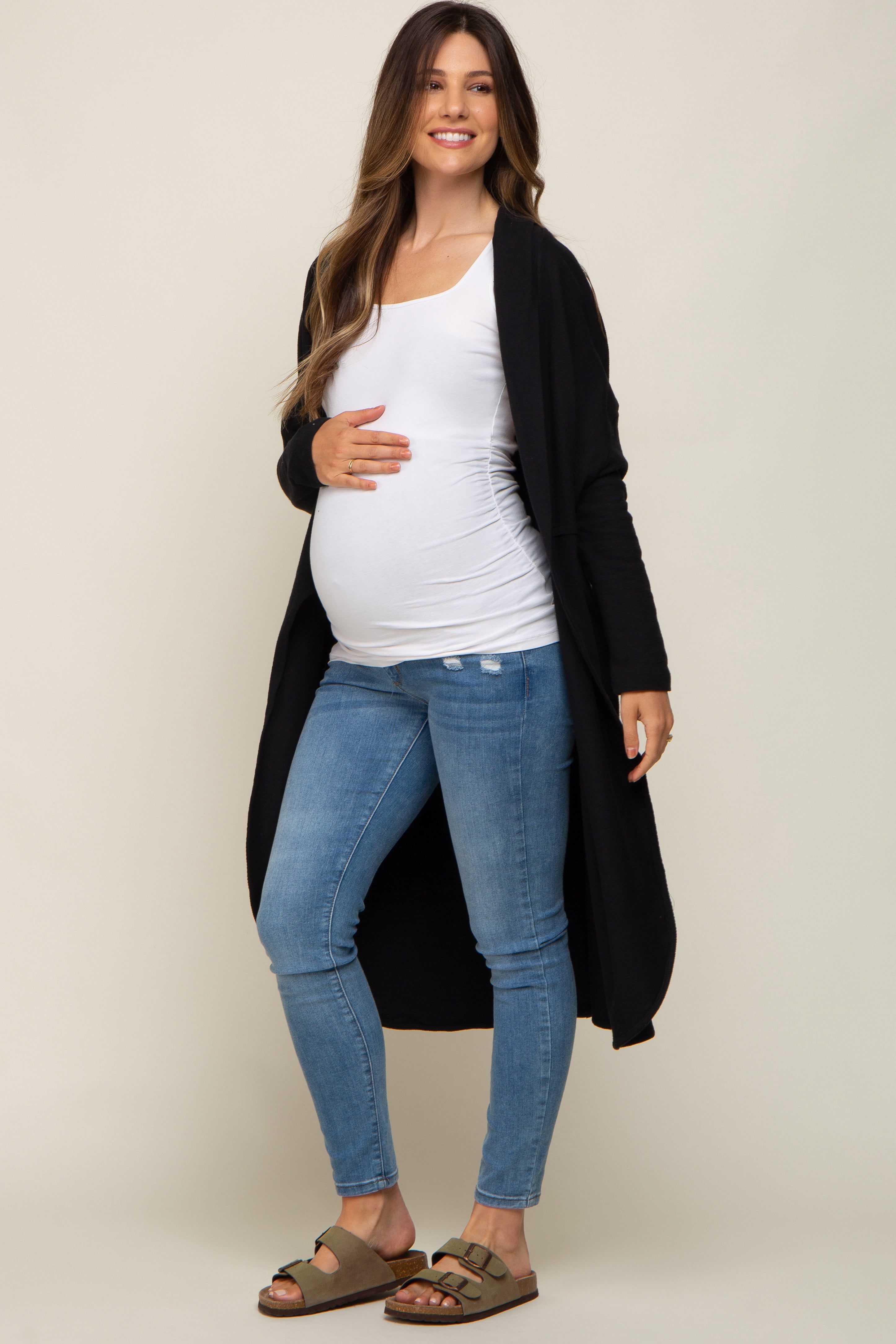 Black Open Front Long Maternity Cardigan sold by Pinkblush product image thumbnail 4