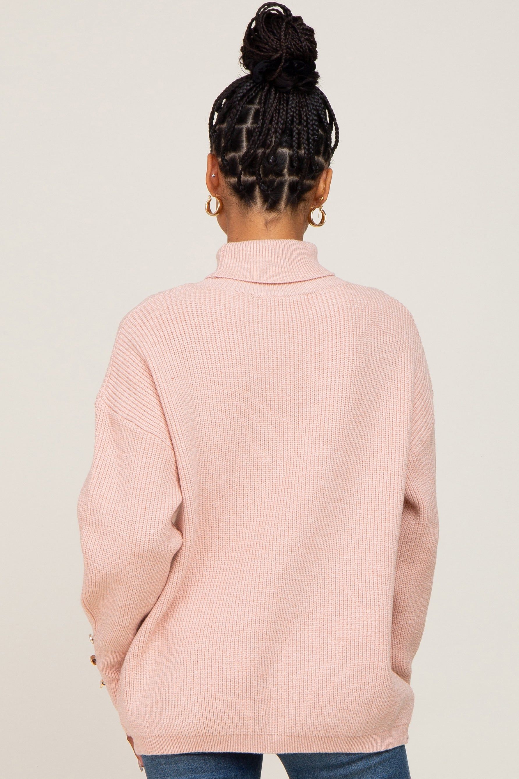 Light Pink Button Accent Turtleneck Sweater sold by Pinkblush product image thumbnail 3