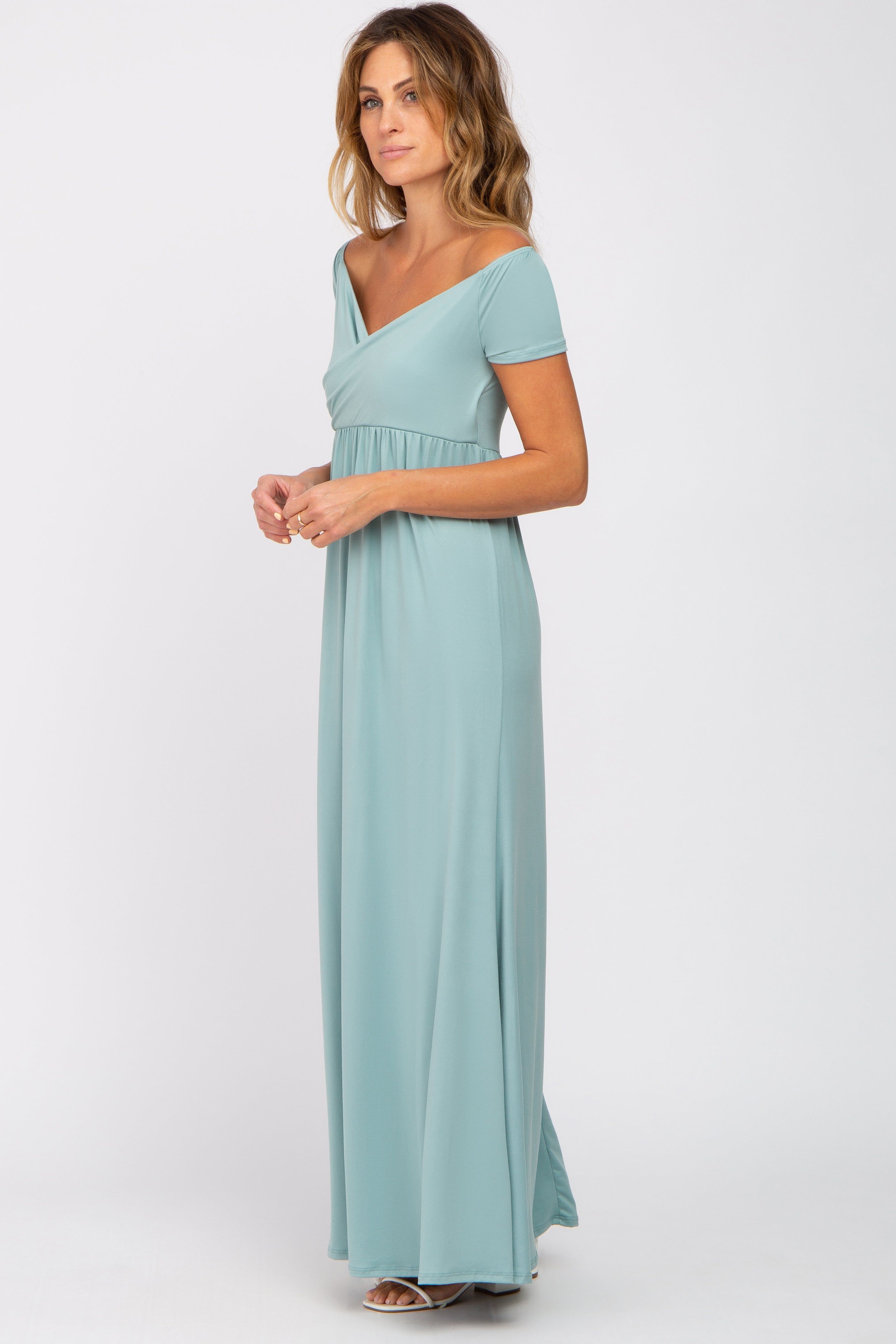 Mint Off Shoulder Wrap Maxi Dress sold by Pinkblush product image thumbnail 2