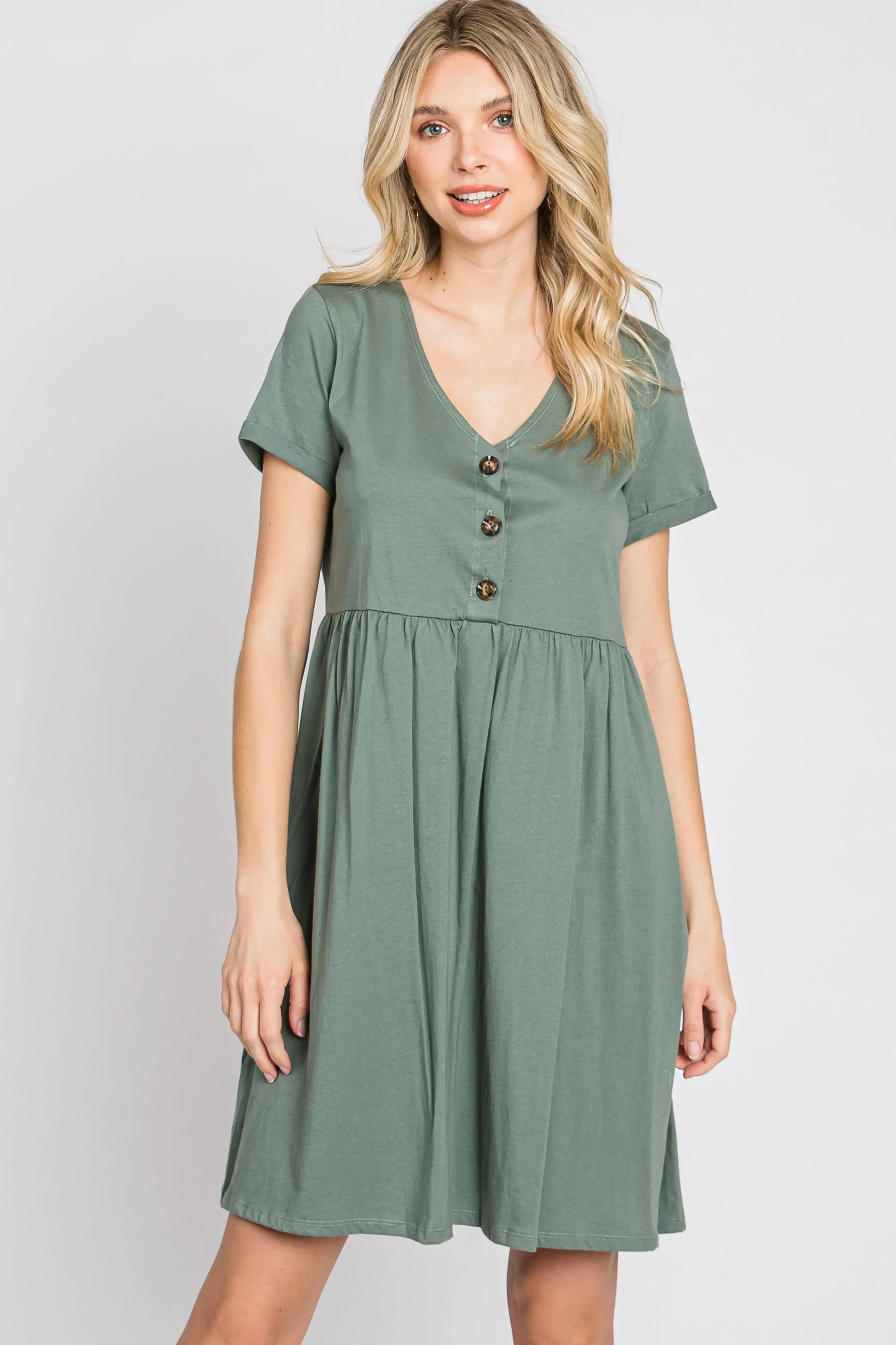 Olive Button Front Basic Maternity Dress sold by Pinkblush product image thumbnail 5