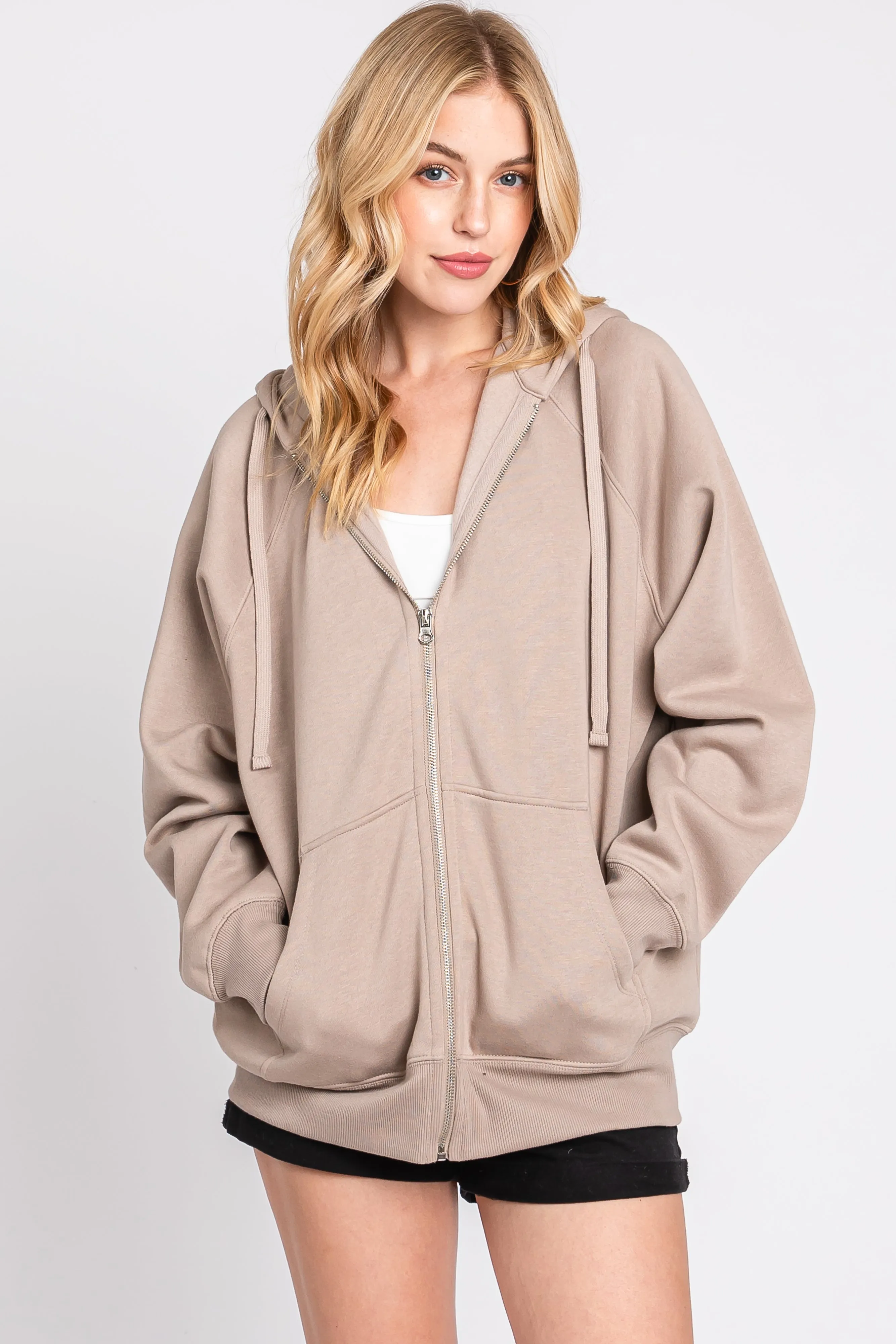 Taupe Front Zipper Hooded Maternity Sweater sold by Pinkblush product image thumbnail 5