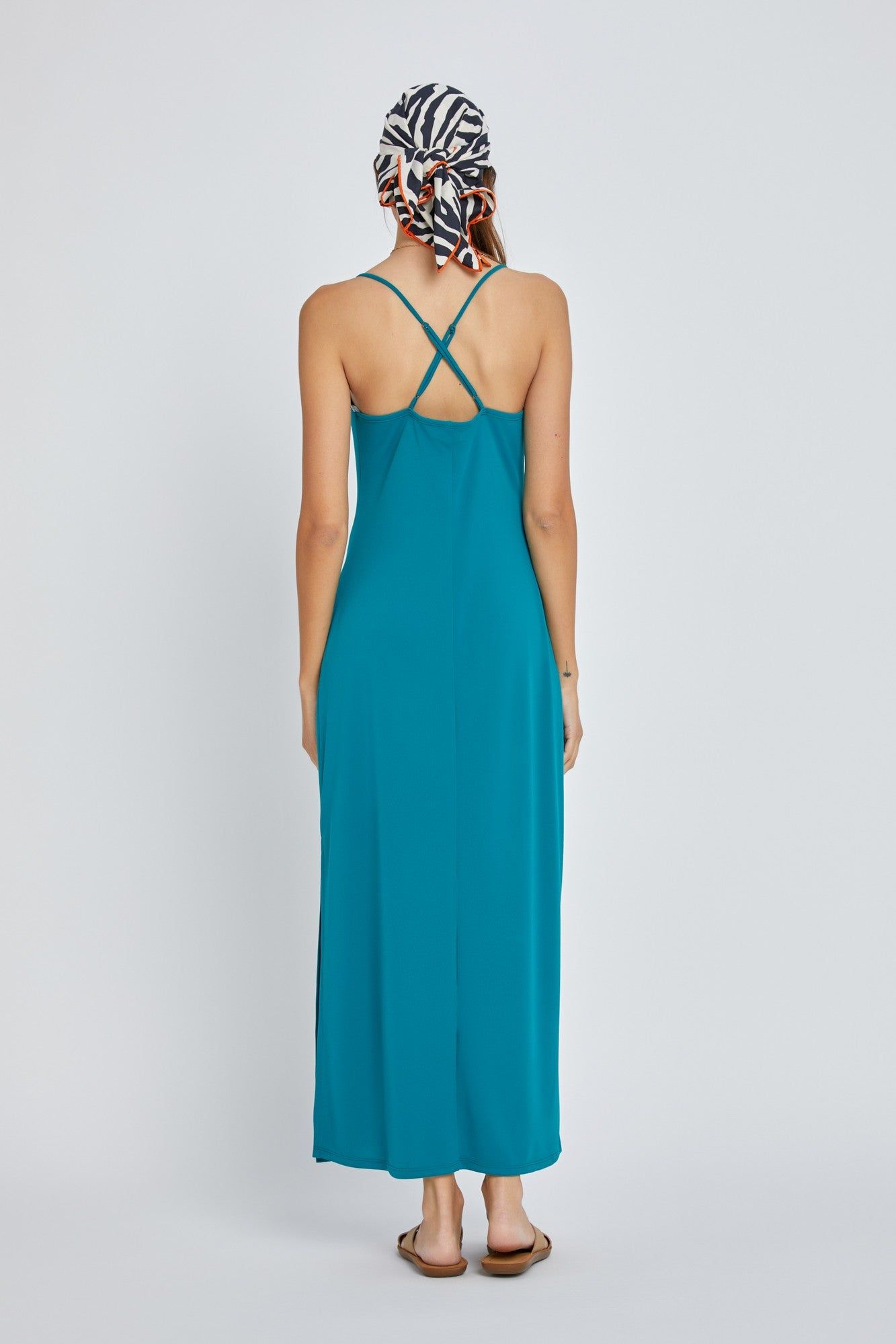 Teal Draped Neck Side Slit Maxi Dress sold by Pinkblush product image thumbnail 2