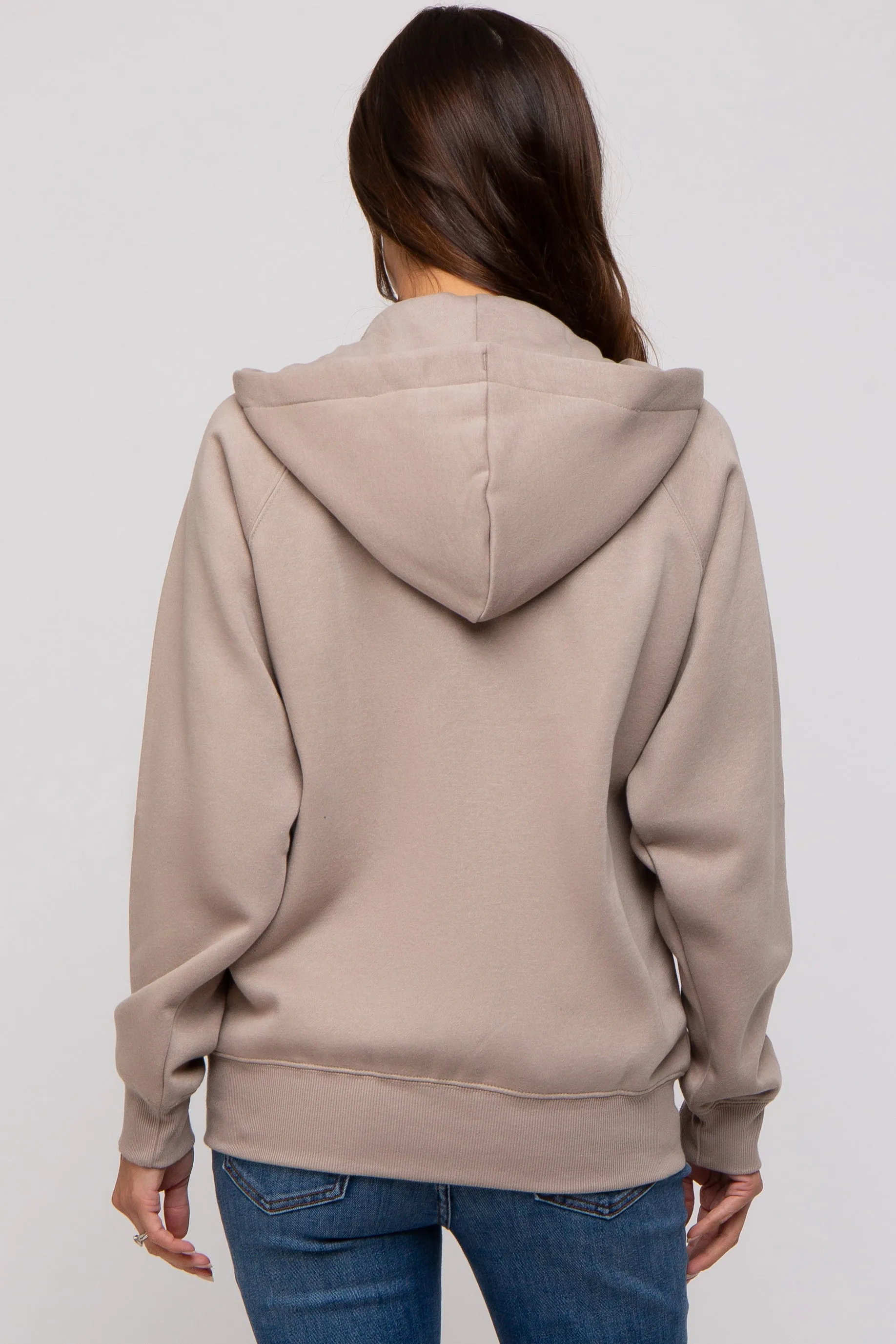 Taupe Front Zipper Hooded Maternity Sweater sold by Pinkblush product image thumbnail 3