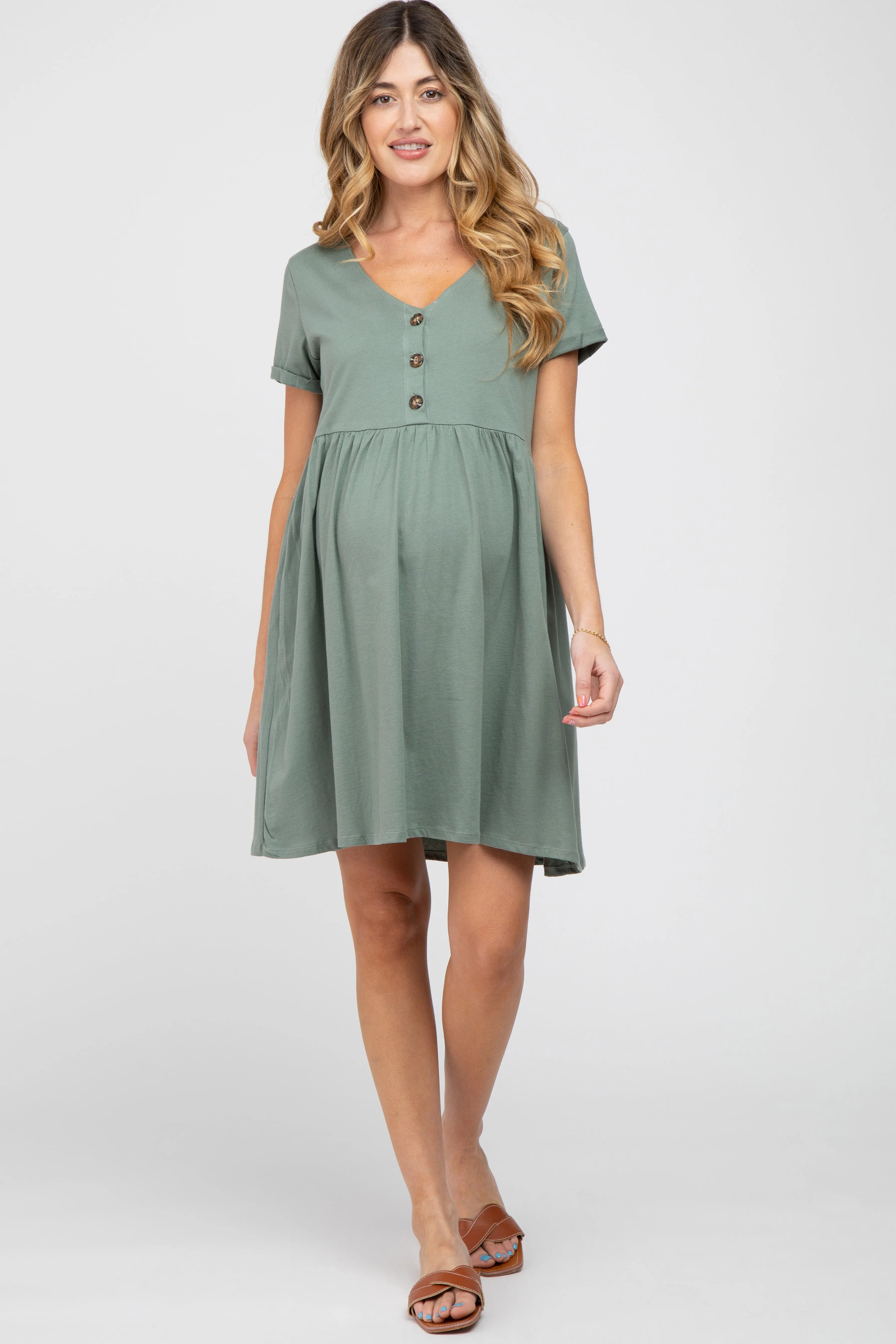 Olive Button Front Basic Maternity Dress sold by Pinkblush product image thumbnail 4