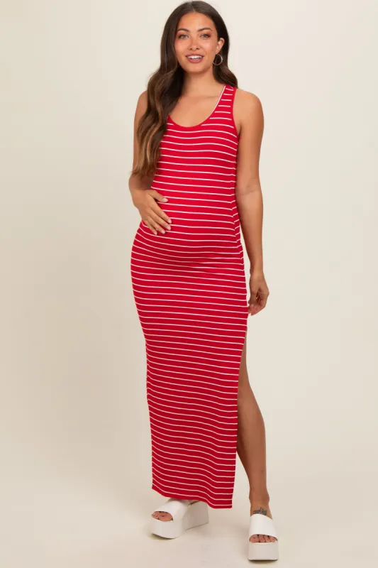 Red Striped Side Slit Maternity Maxi Dress sold by Pinkblush