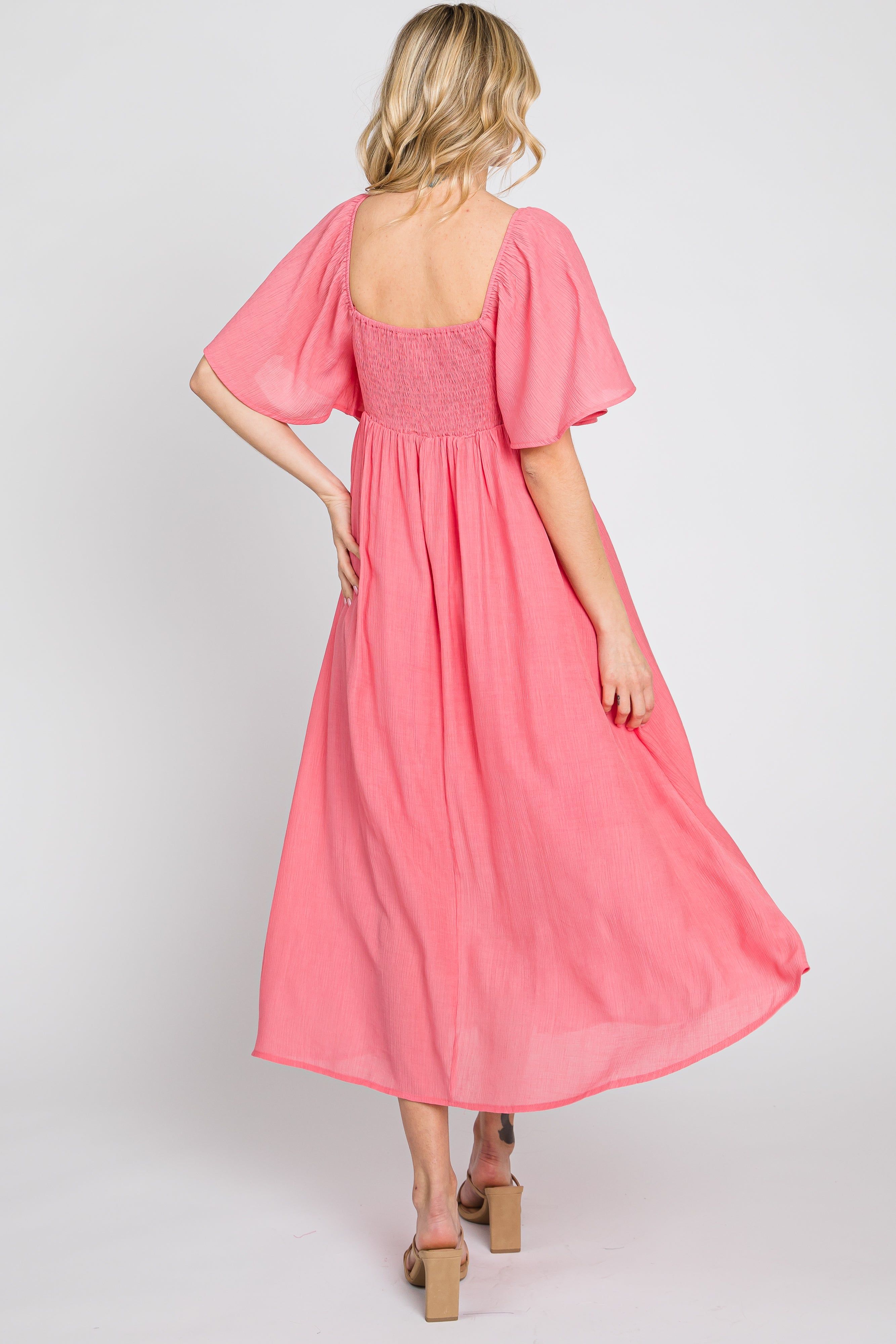 Coral Front Tie Ruffle Sleeve Midi Dress sold by Pinkblush product image thumbnail 5