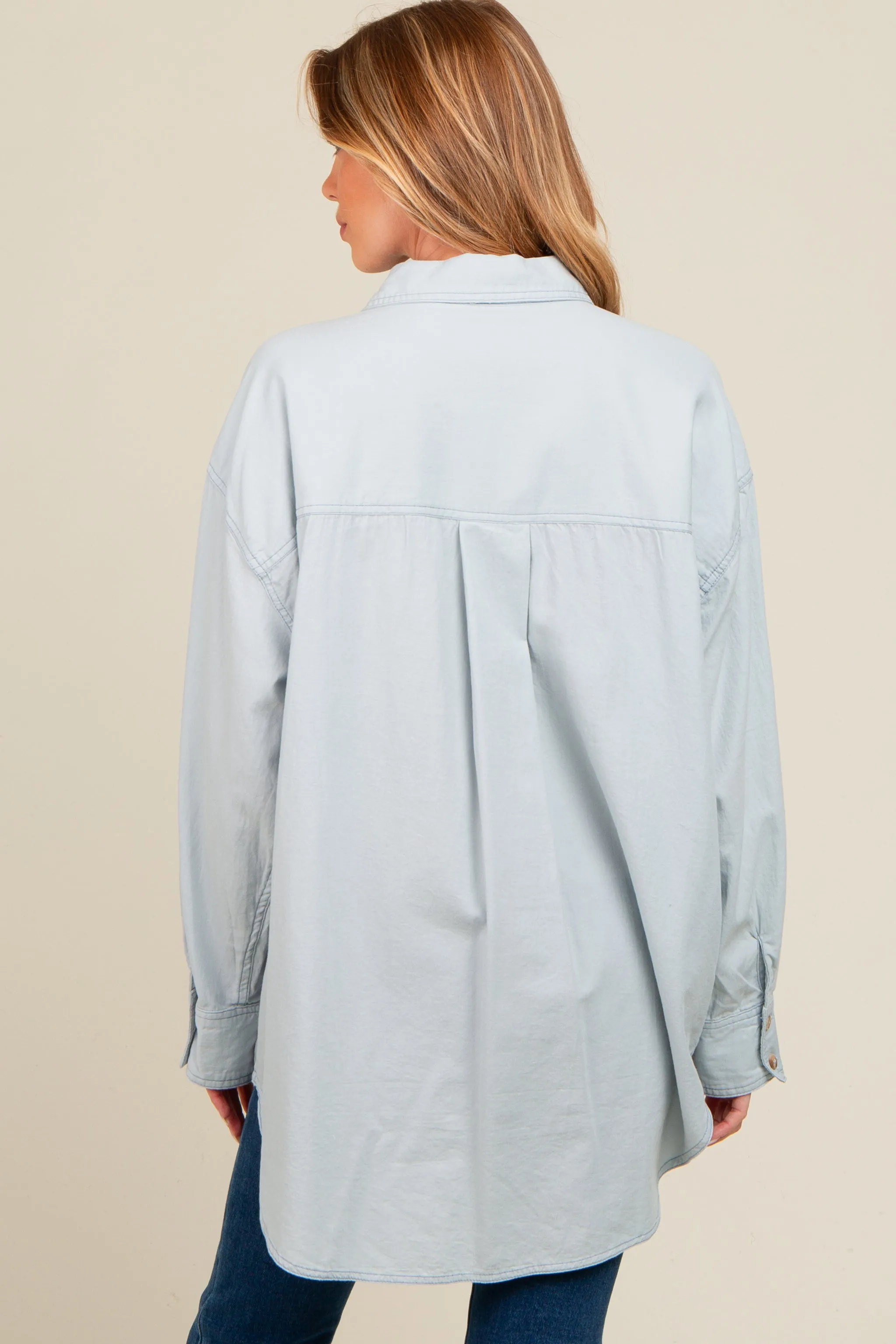 Light Blue Chambray Button Down Maternity Top sold by Pinkblush product image thumbnail 2
