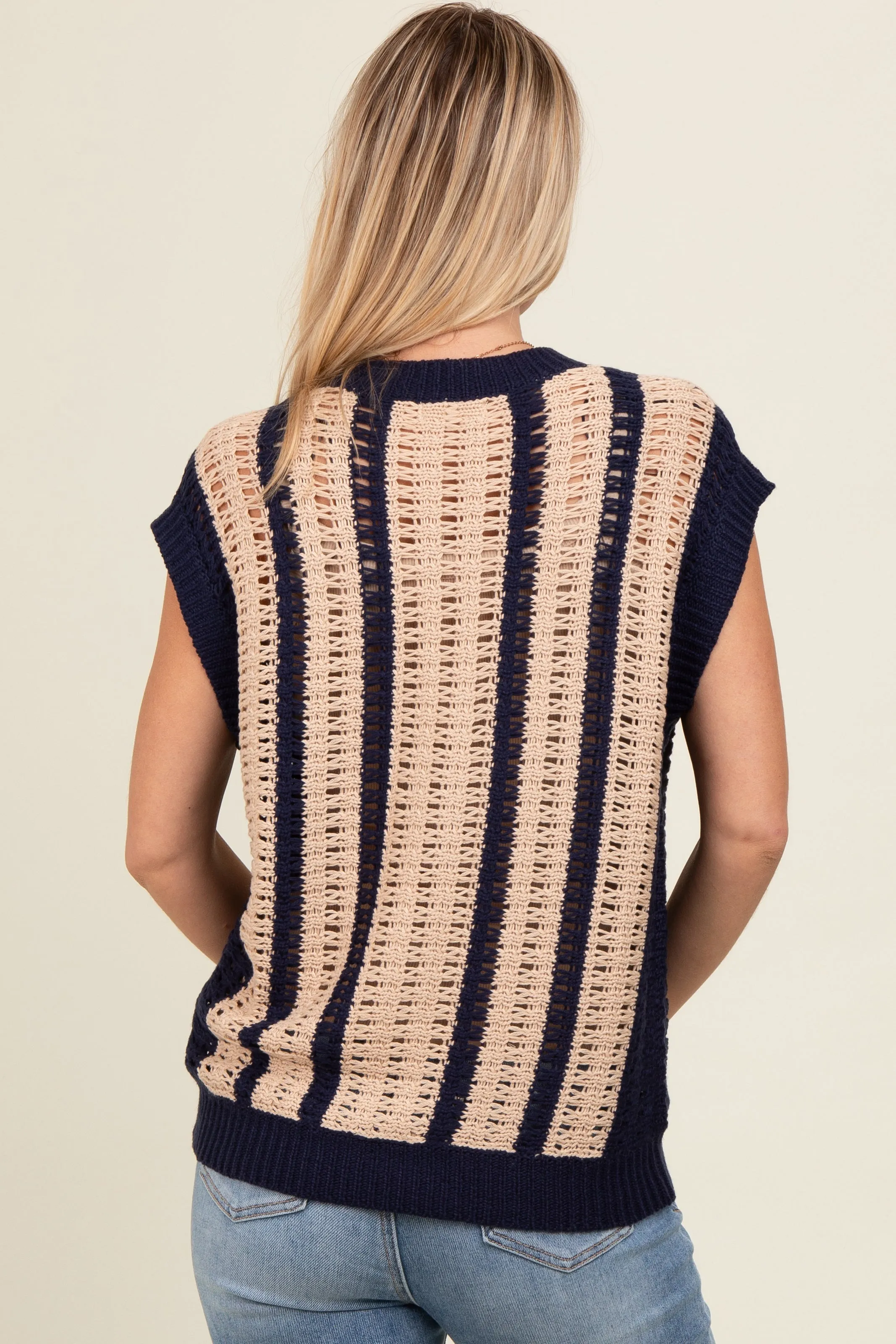 Navy Blue Loose Crochet Knit Top sold by Pinkblush product image thumbnail 4